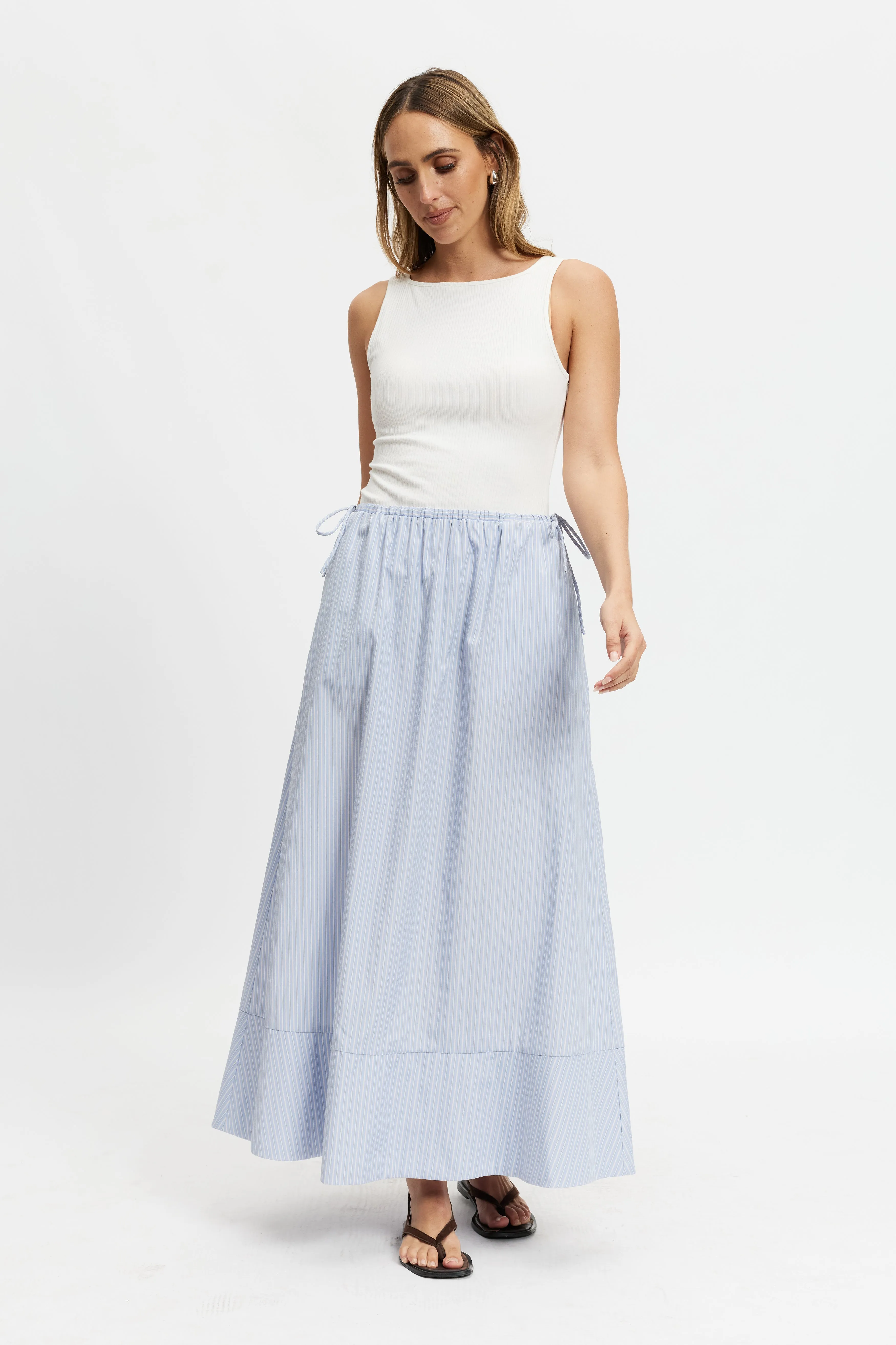 hospital essentials Skye Stripe Poplin Midi Skirt -  Blue Multi