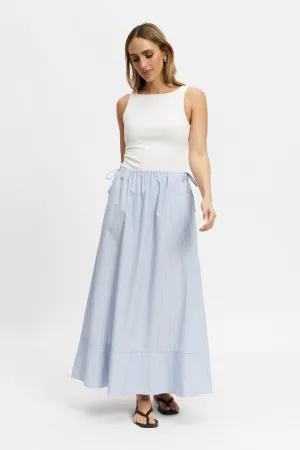 hospital essentials Skye Stripe Poplin Midi Skirt -  Blue Multi