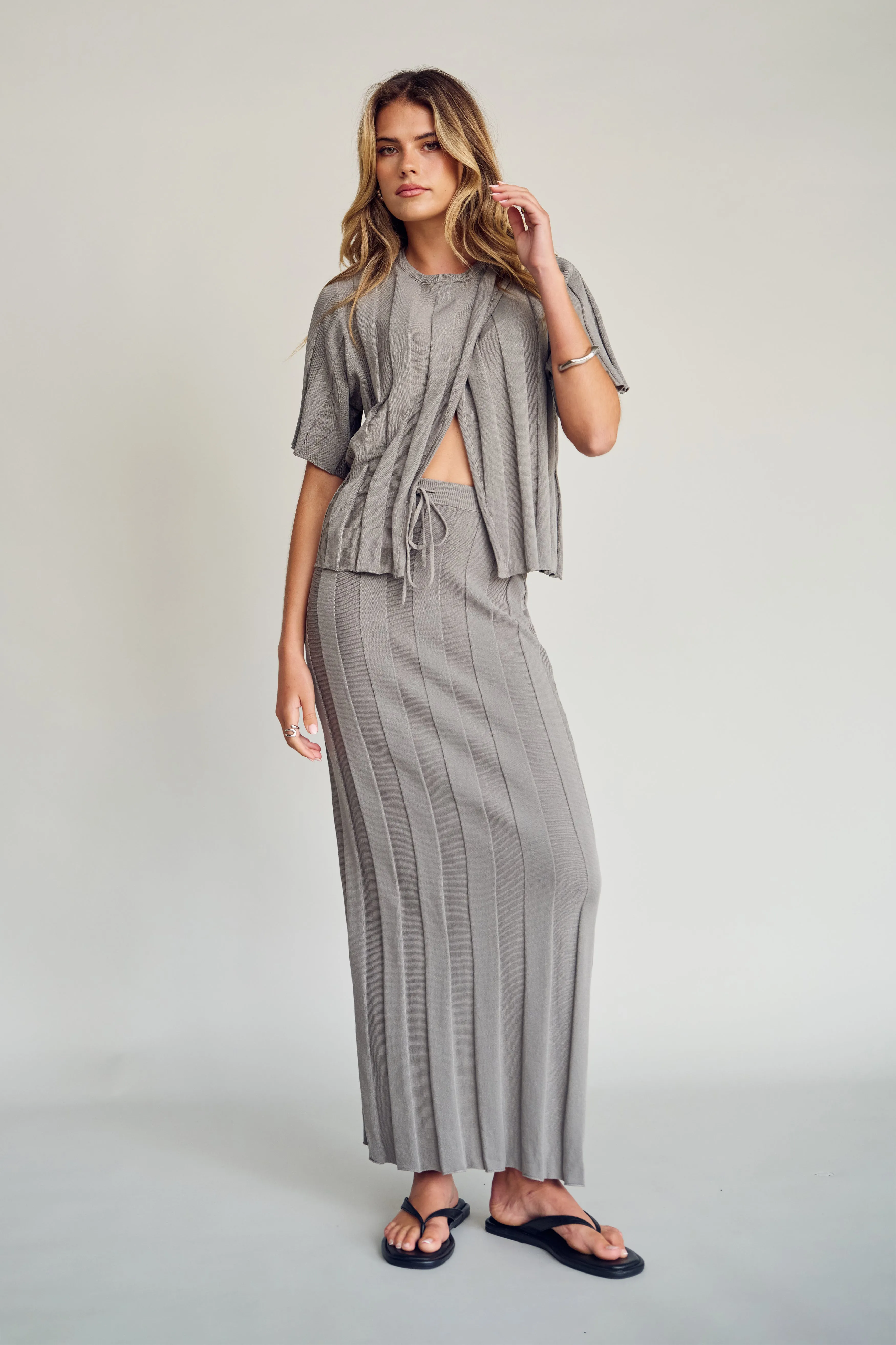 cross front Lulu Column Knit Maxi Skirt - Khaki
