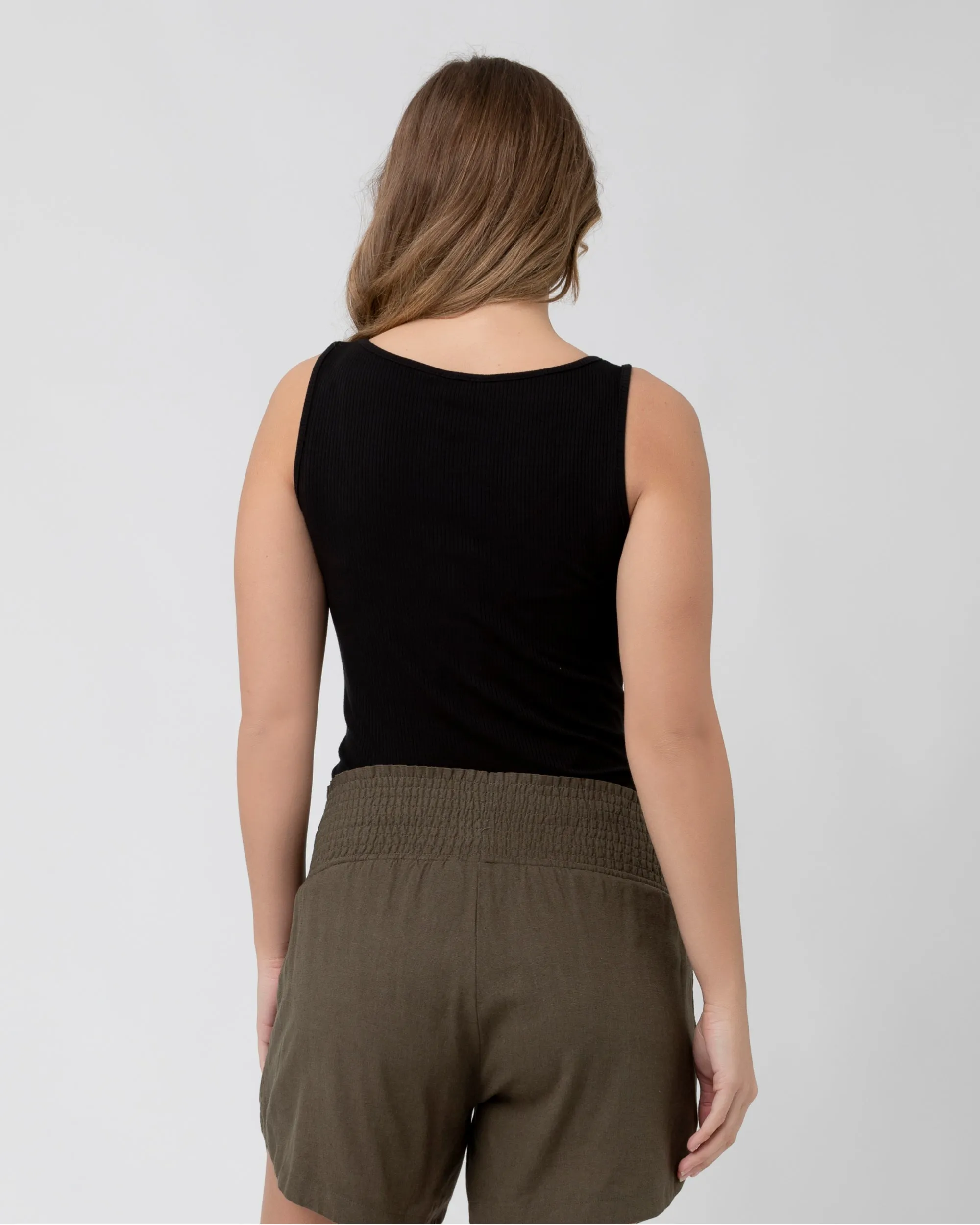 Lace Overlay Izzy Button Down Rib Tank  Black