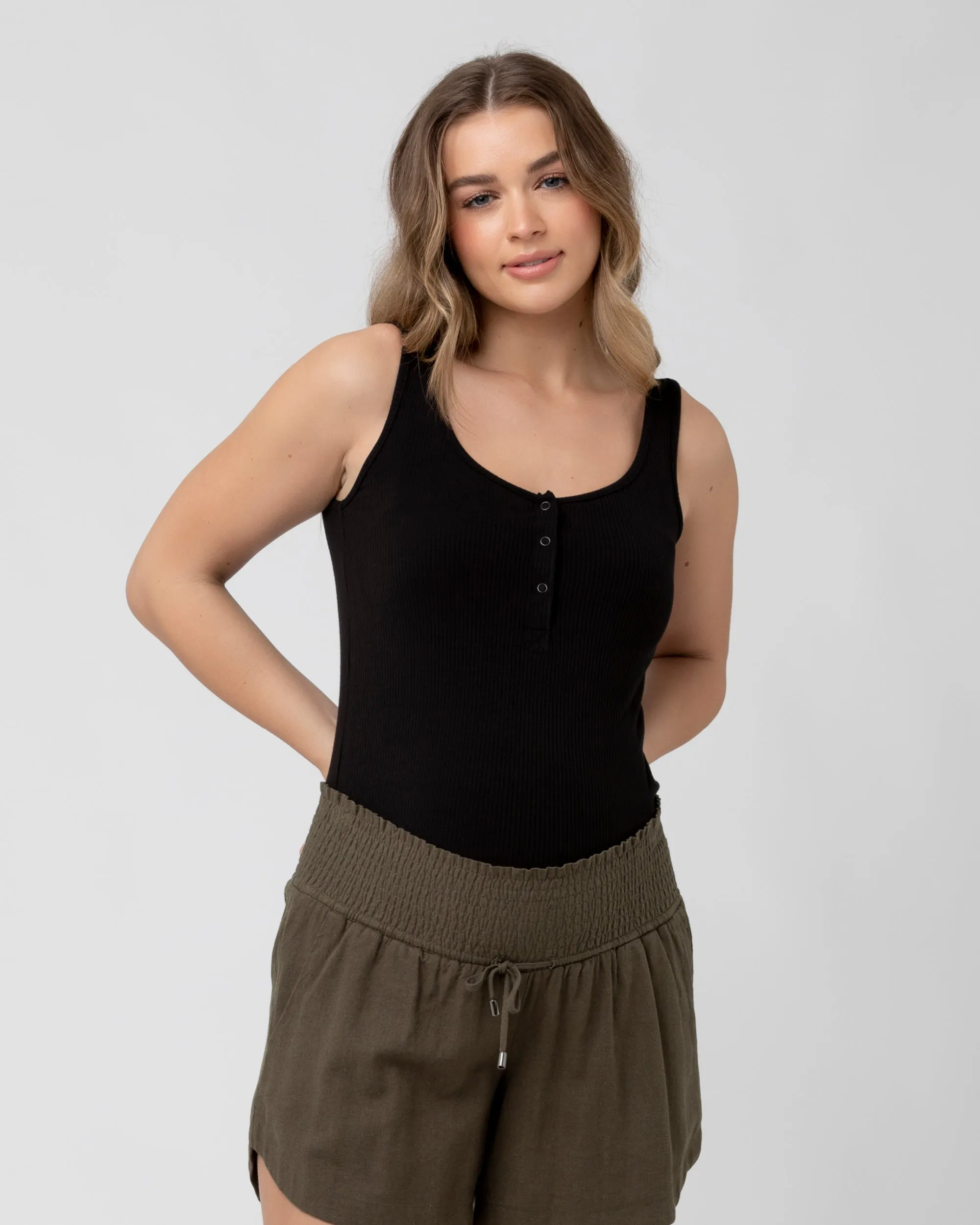 Izzy Button Down Rib Tank  Black zipper closure Gentle On Skin