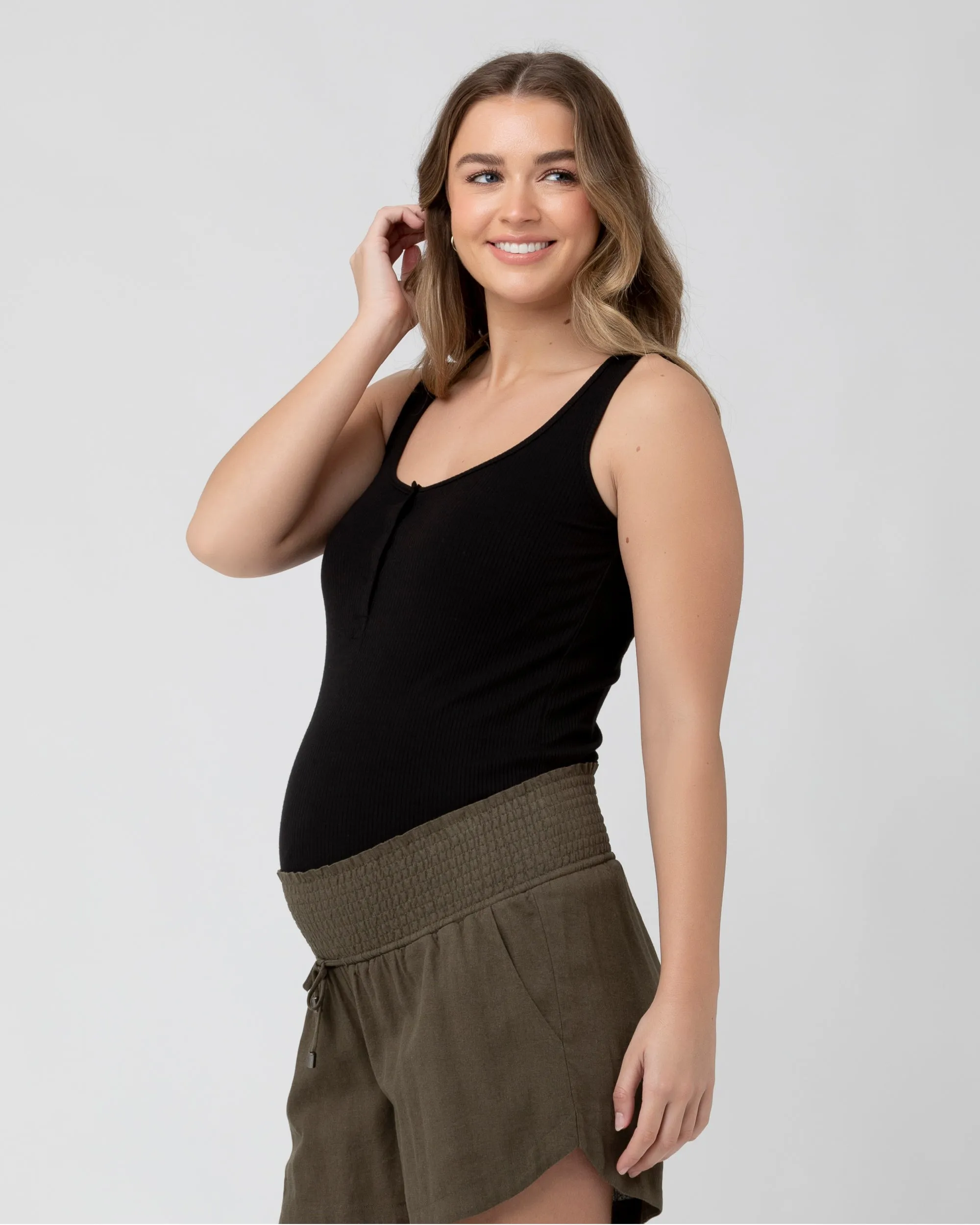 baby support Izzy Button Down Rib Tank  Black