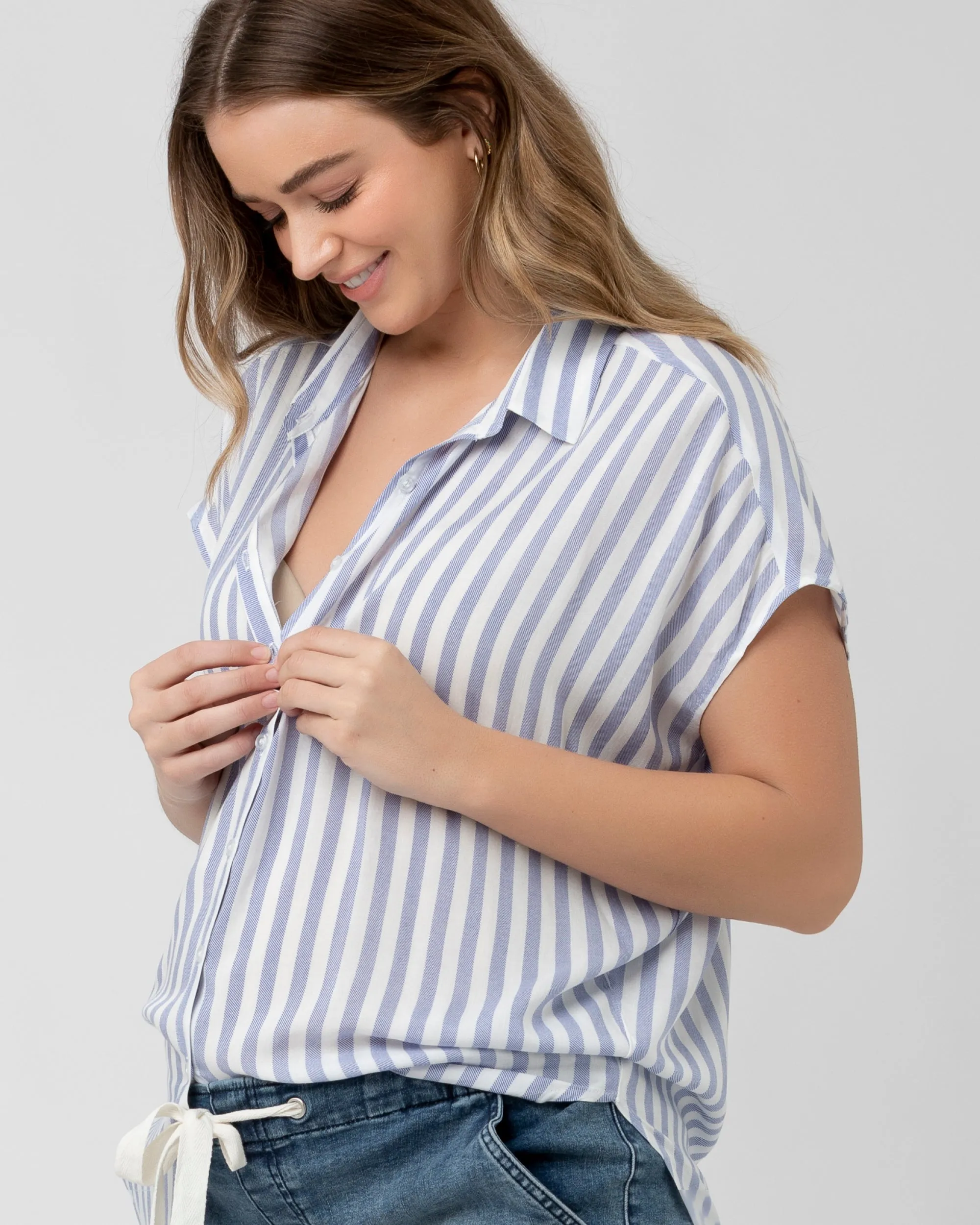 Quinn Relaxed Shirt Blue / White seamless bra breastfeeding pillow