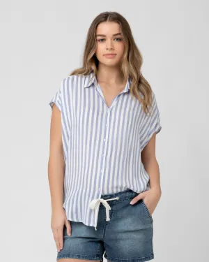Padded Shoulder Quinn Relaxed Shirt Blue / White