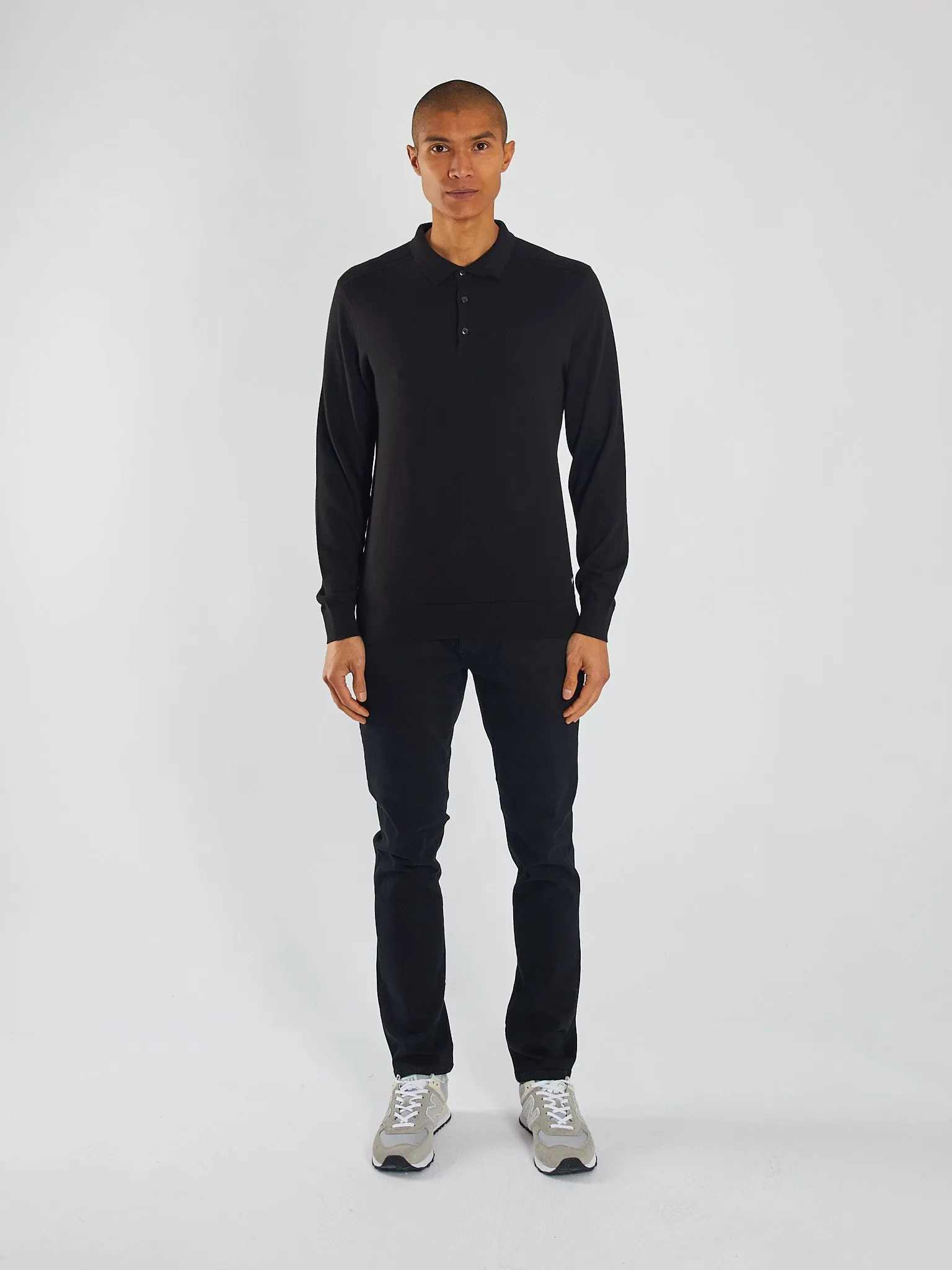 Gradient Colorfast Dye Trey Polo Knit Matte Black