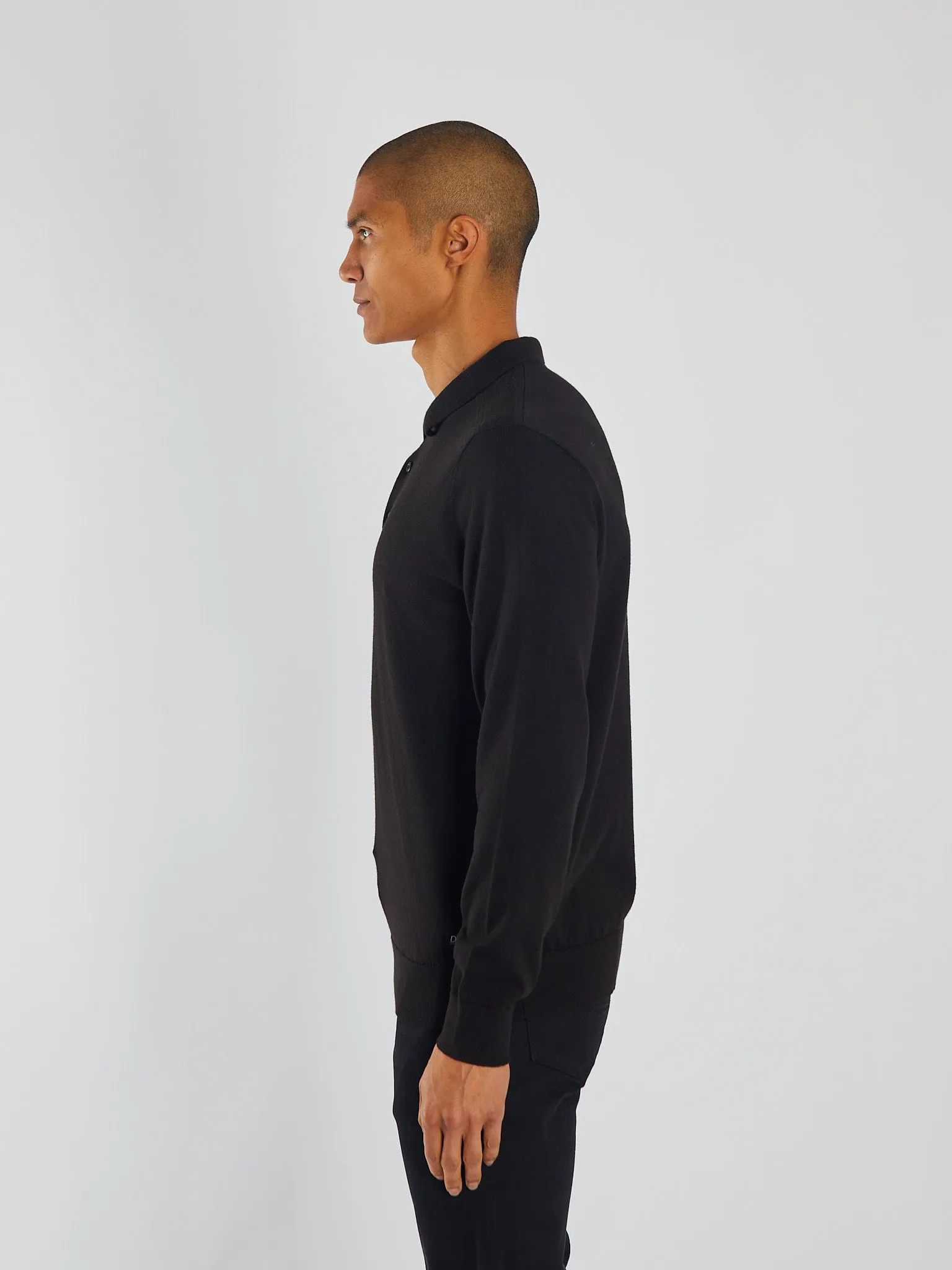Trey Polo Knit Matte Black Zero Waste Knitting Technique