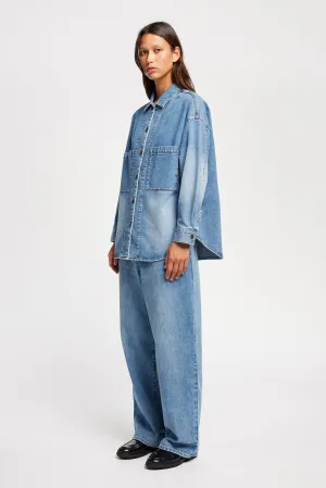 Region Denim Shirt Mid Blue Fade Comfy Design Chilly Weather Wear