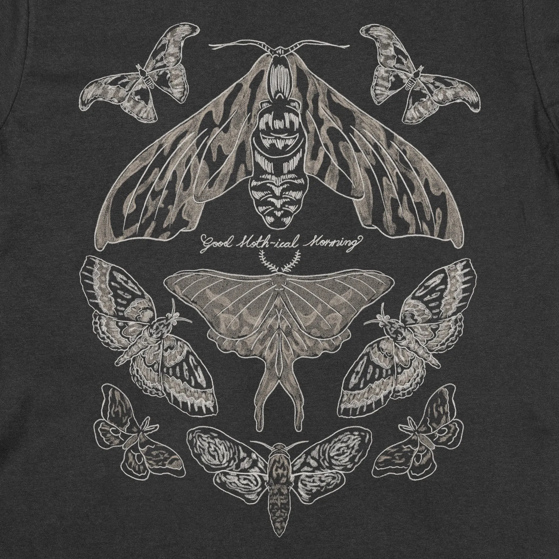 Lightweight Material Sublimation Printed Collar Good Moth-ical Morning Tee (Black)