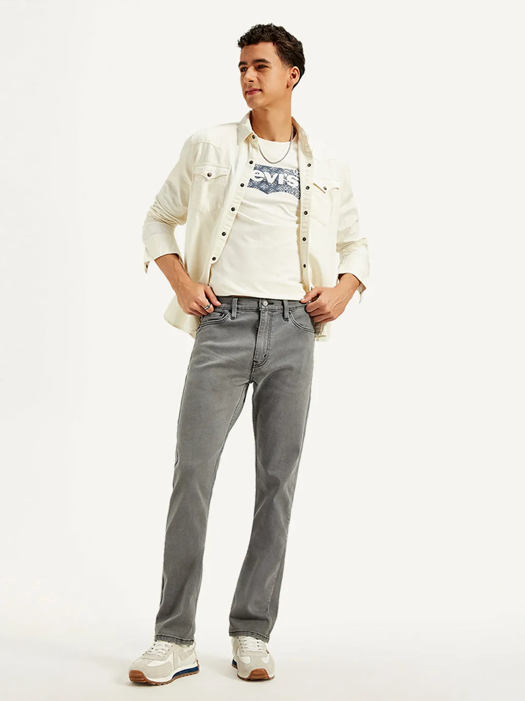 Simple Aesthetic True Comfort Men's 513 Grey Slim Straight Fit Mid Rise Jeans