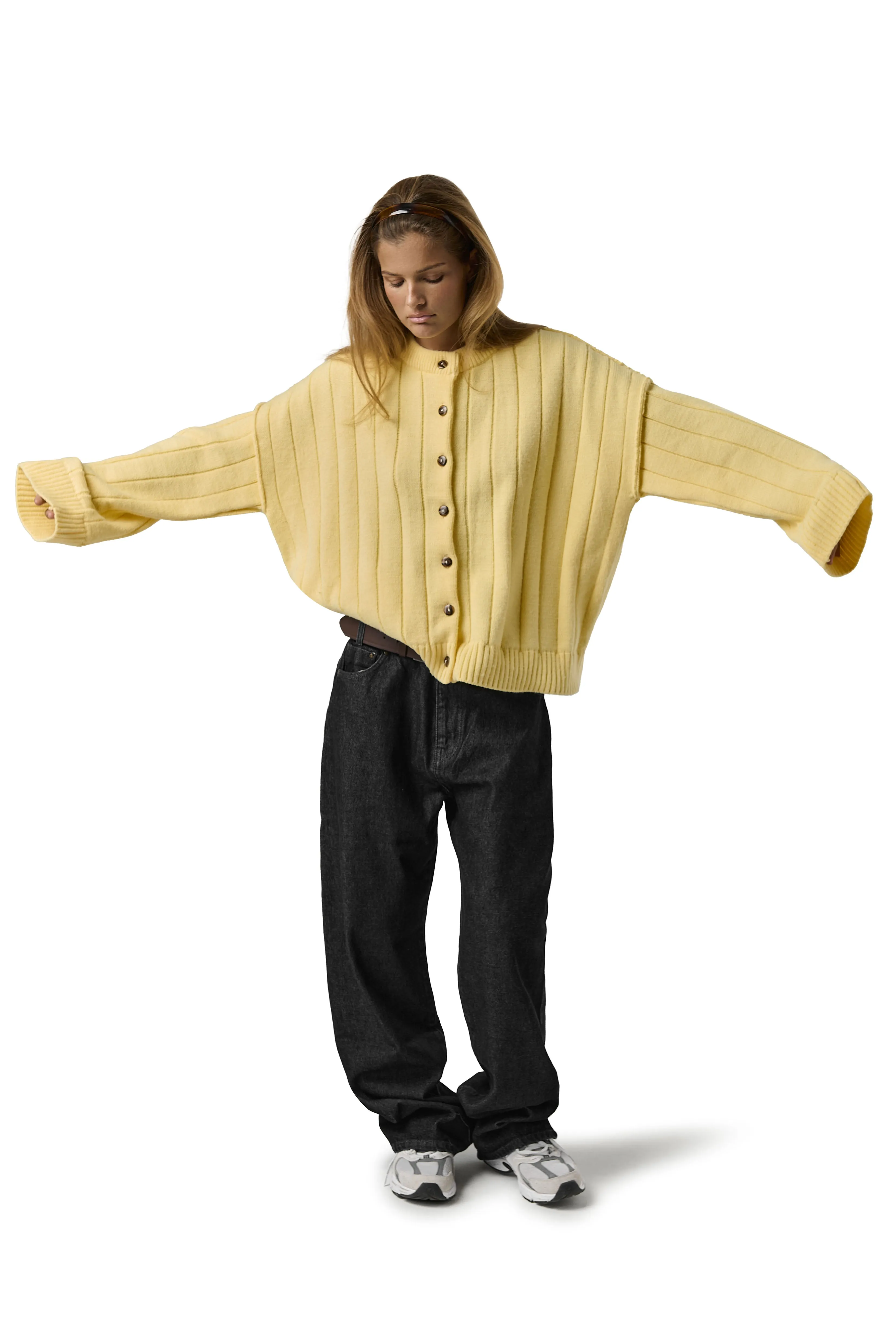Bryant Button Cardigan in Yellow Biodegradable Fiber Construction