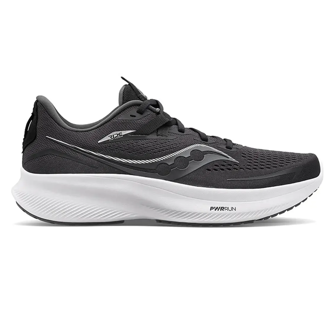 Mens Saucony Ride 15 (Wide) - Black / White Maximum Stability