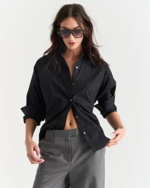 Cotton Poplin Boyfriend Shirt - Black Cocktail Event