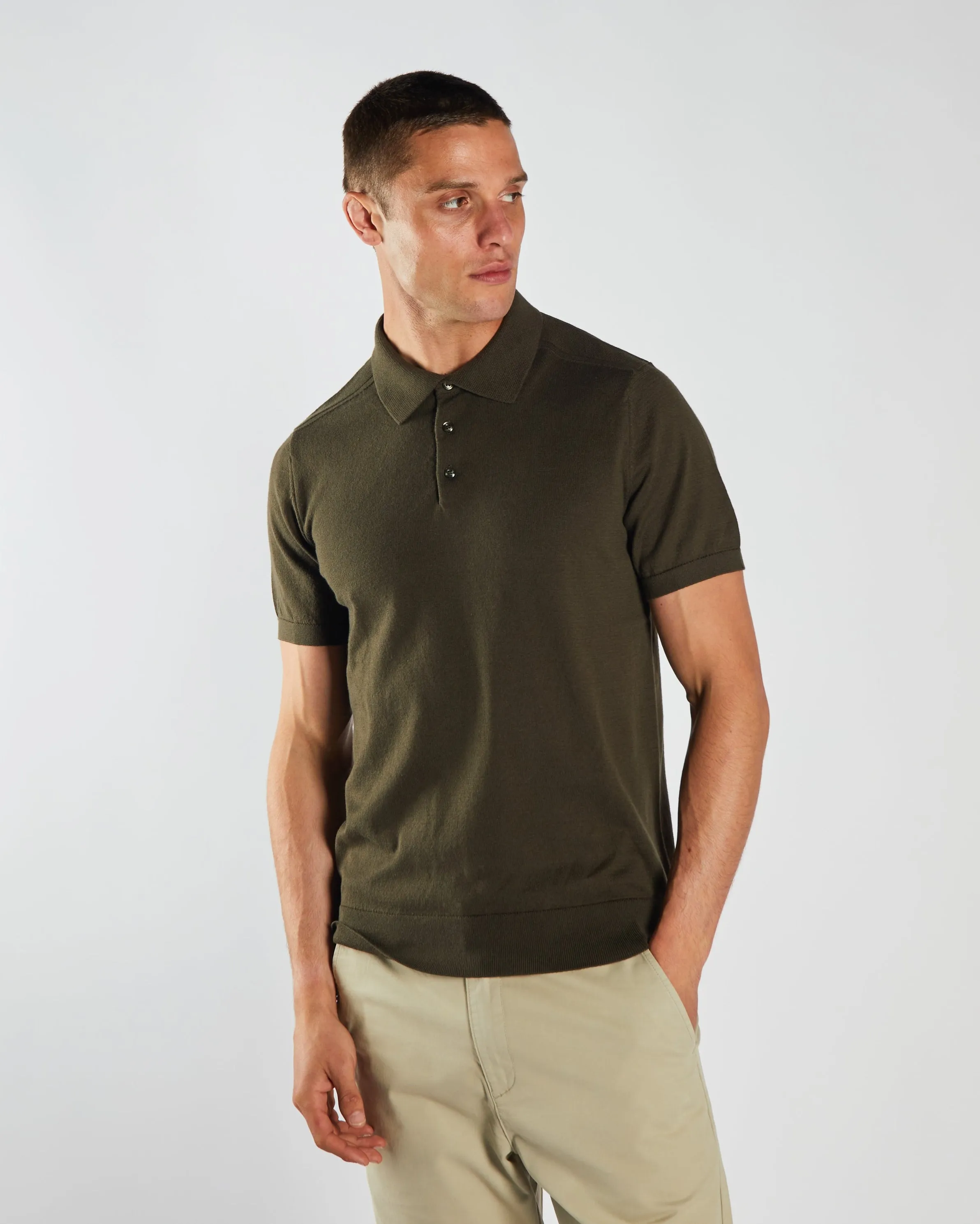 muted tone Wrinkle Resistant Ricardo Knitted Polo Monaco Green