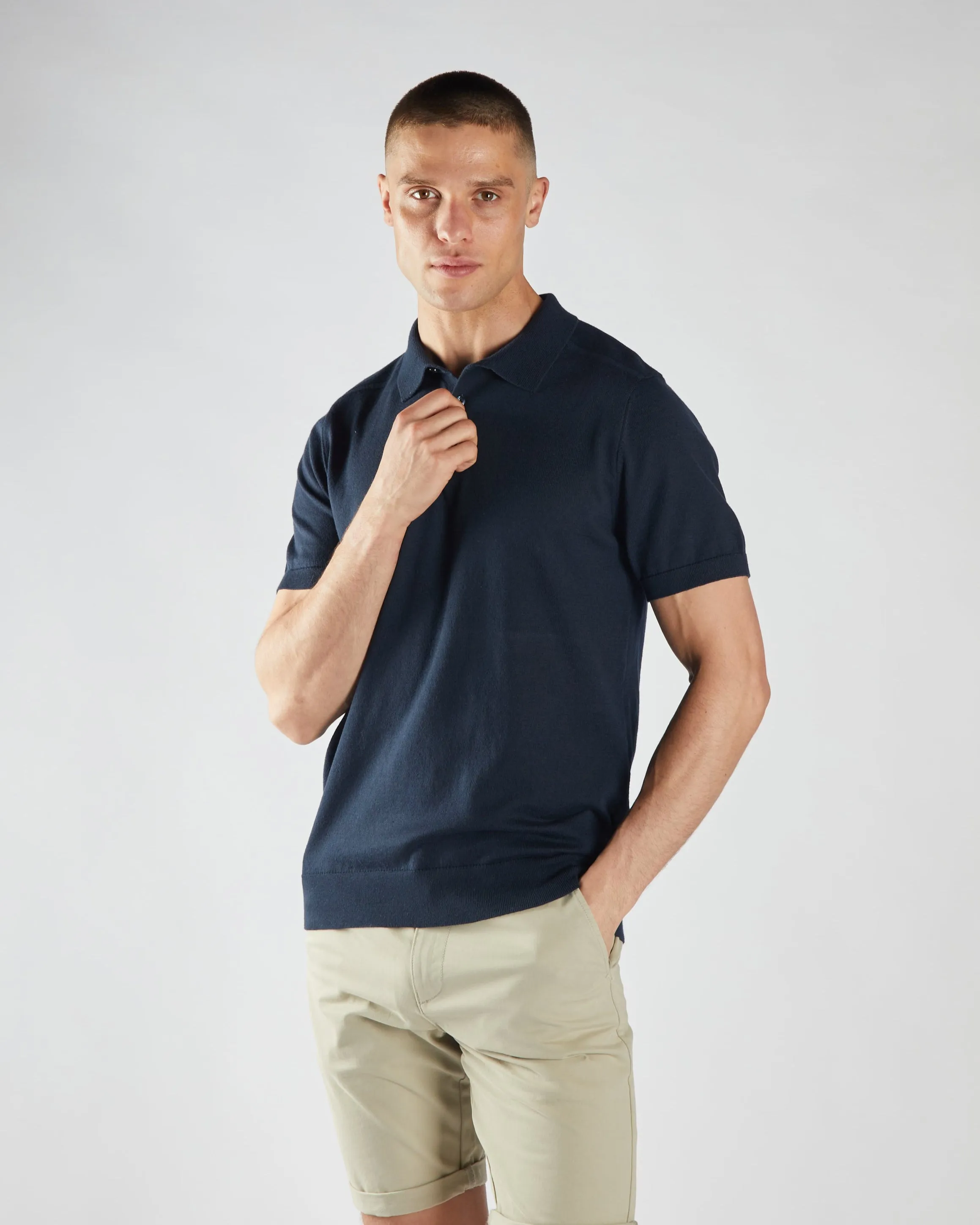 Biodegradable Fiber Compressed Stitch Ricardo Knitted Polo Salute Navy