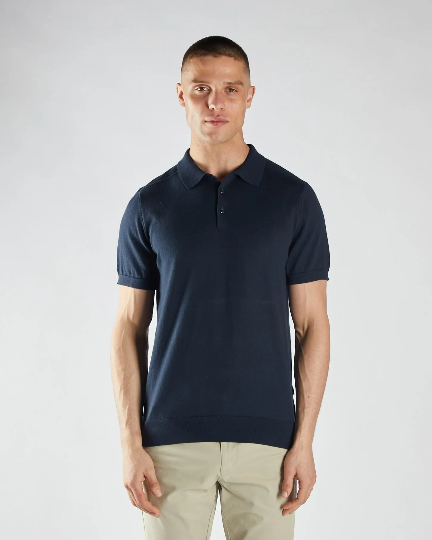 Ricardo Knitted Polo Salute Navy KnitCuff Reinforcements Layered Edging