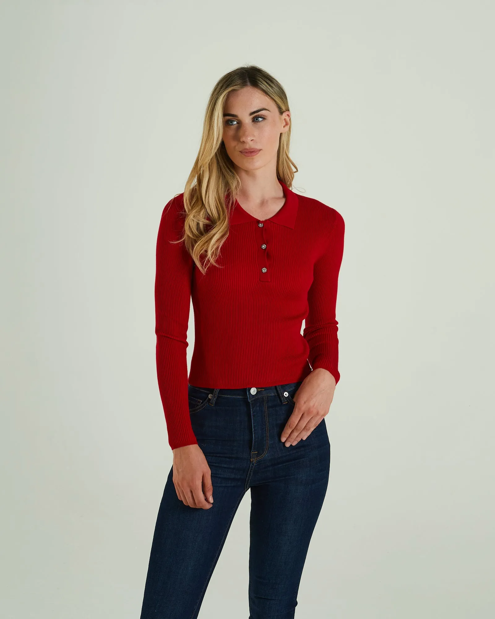 Breathable mesh panel Autumn favorite Roslyn Knit Tango Red