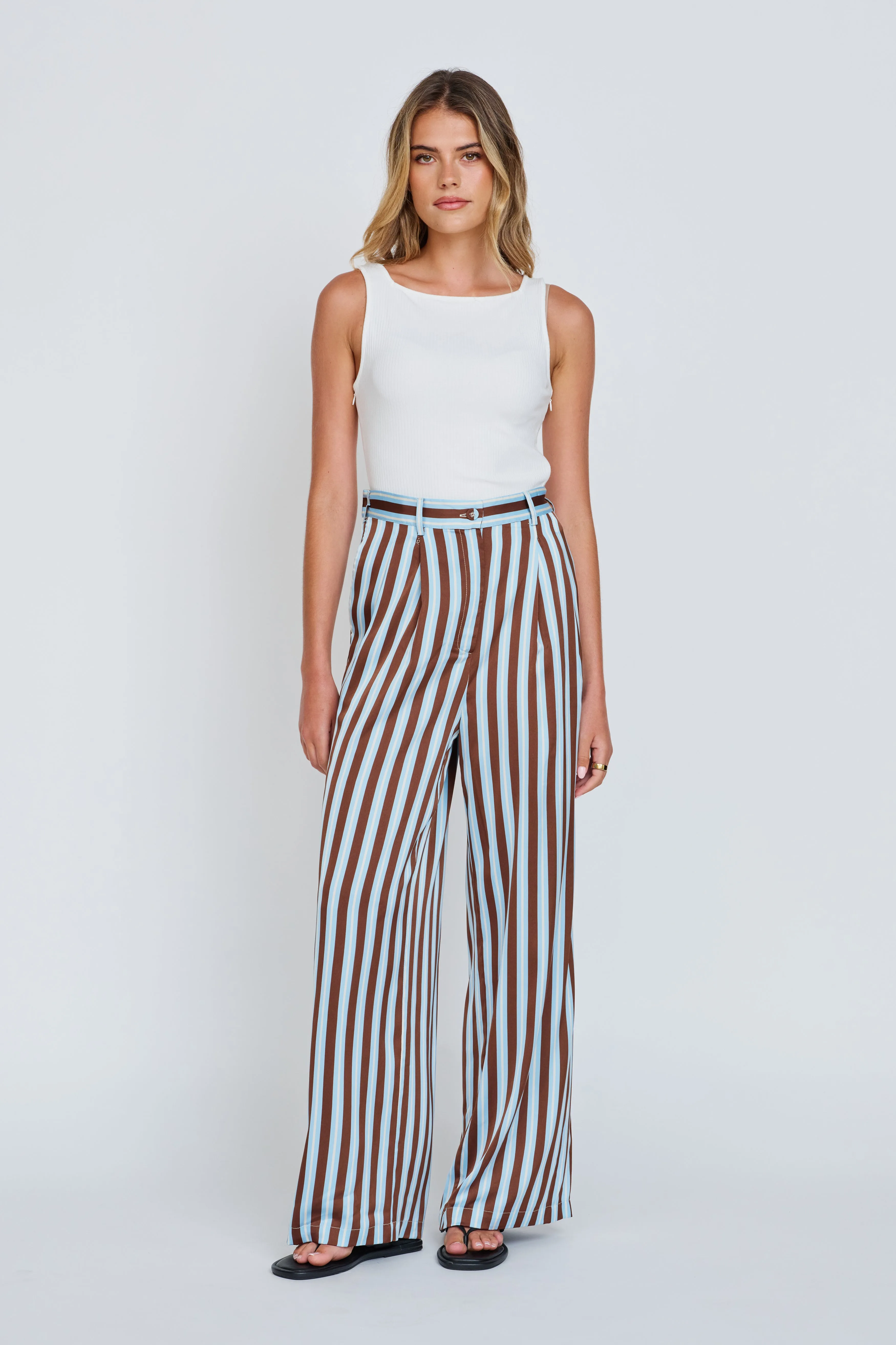 Roxie Stripe Adjustable-Waist Trouser - Chocolate / Blue / Cream parenting life Adaptive Fit