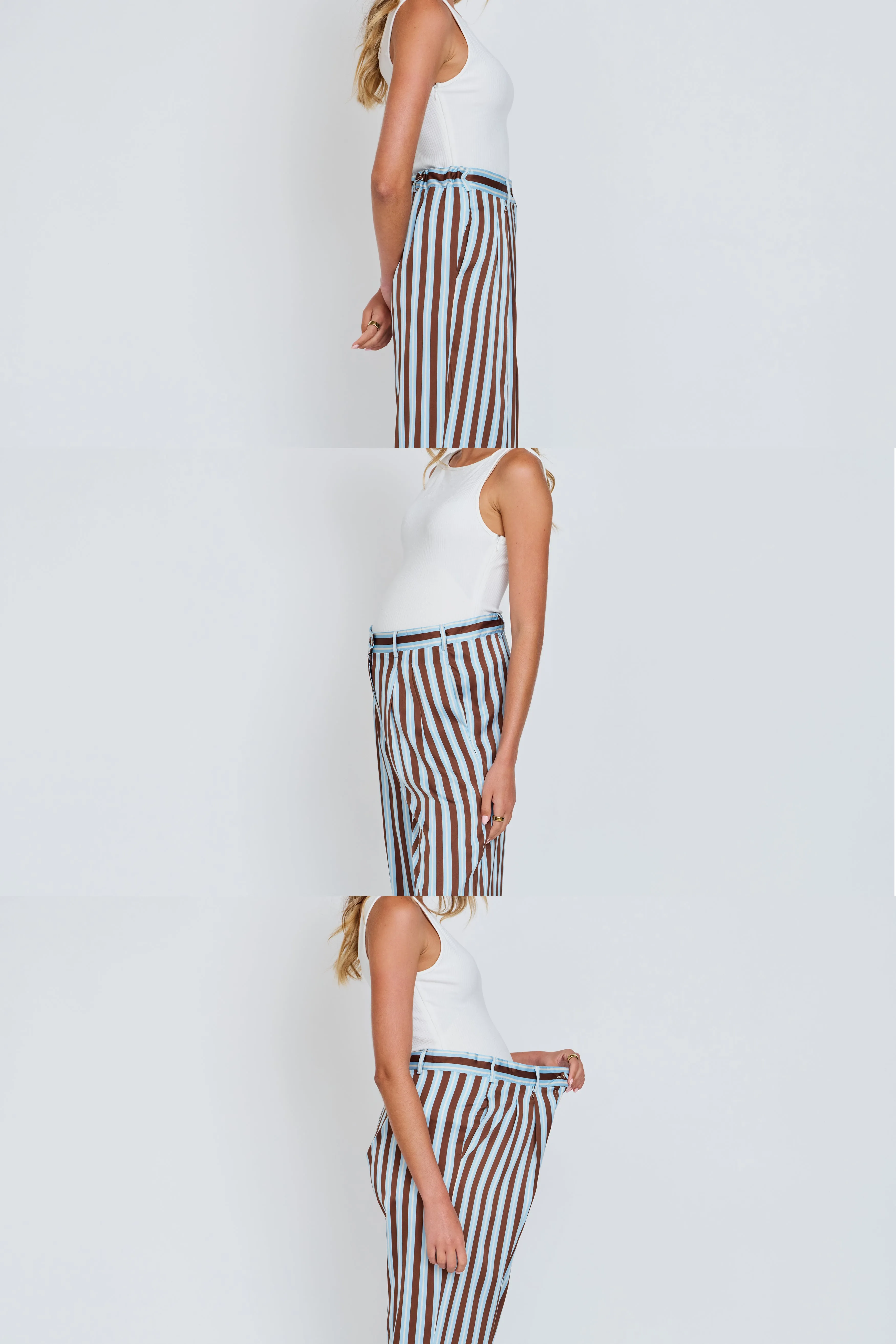 Quick Access Roxie Stripe Adjustable-Waist Trouser - Chocolate / Blue / Cream