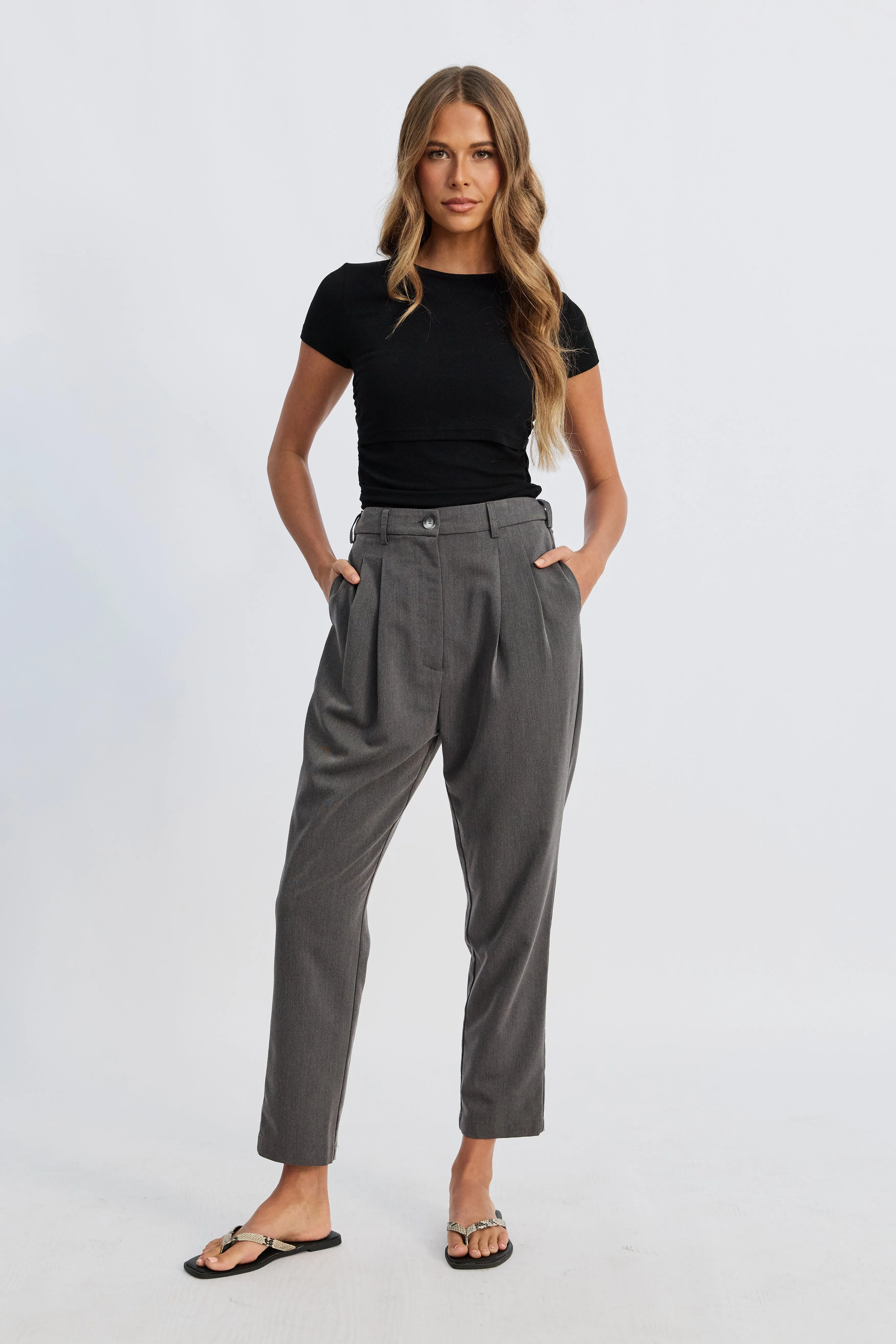 Sadie Adjustable Waist Tailored Trouser - Grey maternity hoodie Matching Set