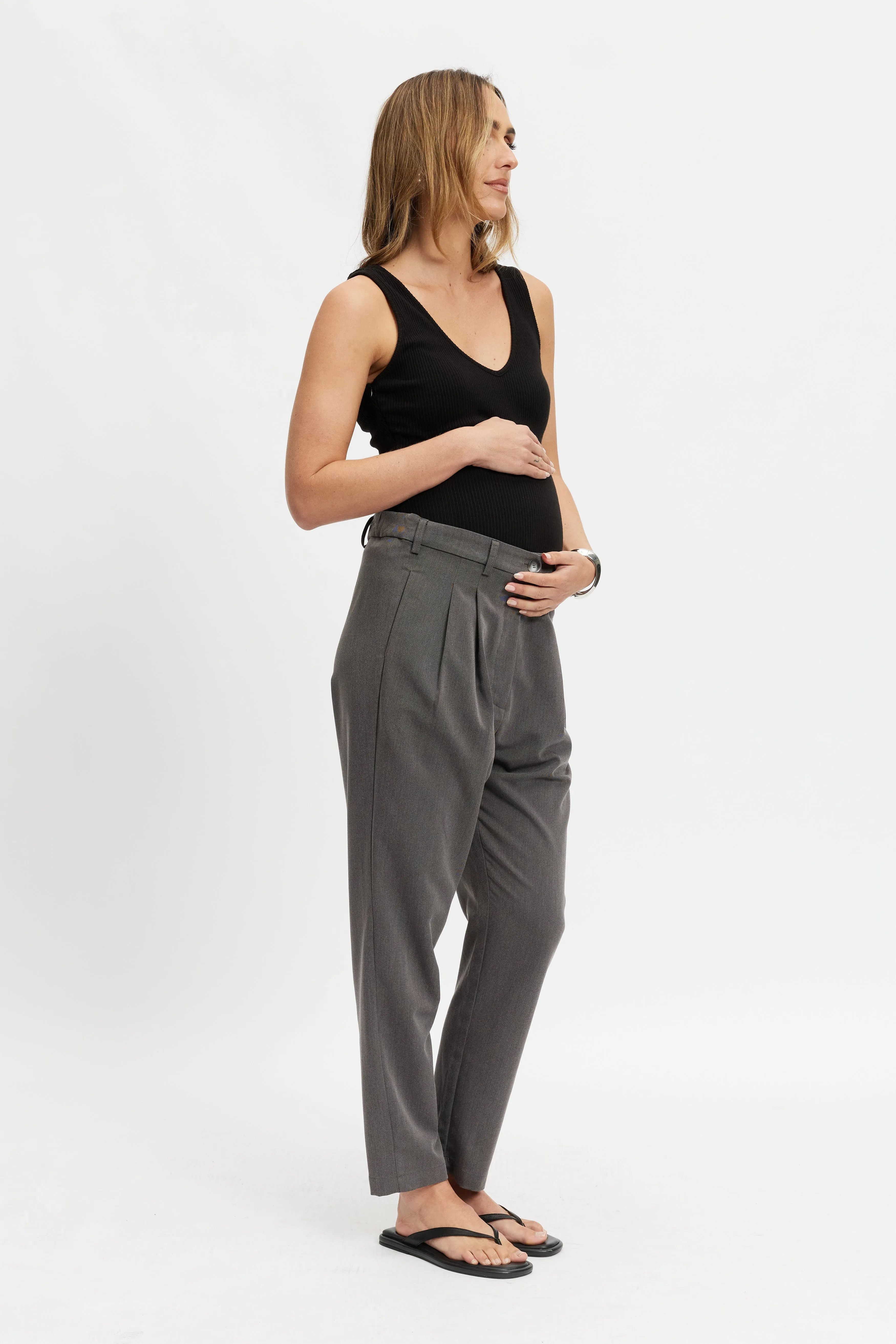 Sadie Adjustable Waist Tailored Trouser - Grey summer maternity