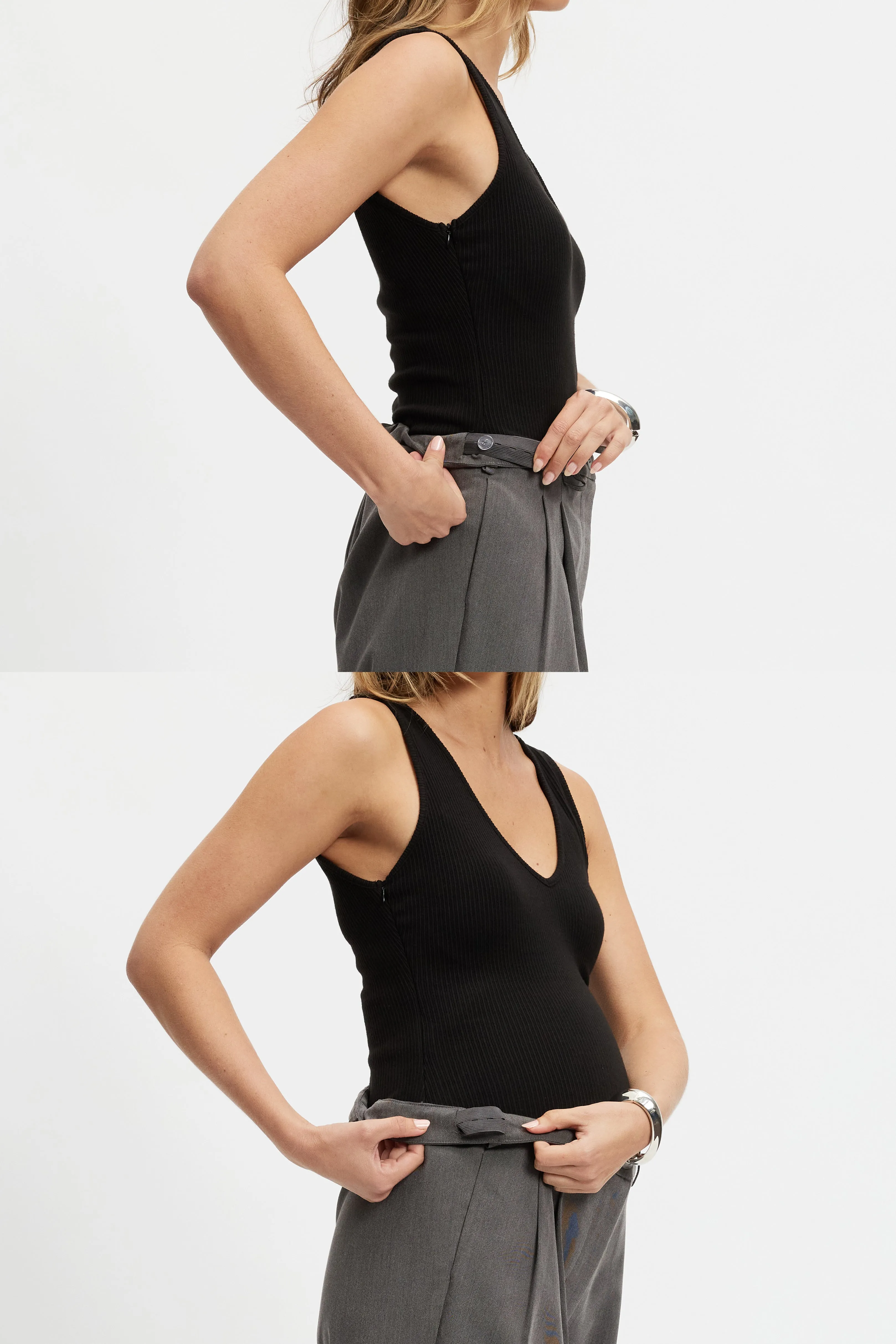 Sadie Adjustable Waist Tailored Trouser - Grey Empire Waist