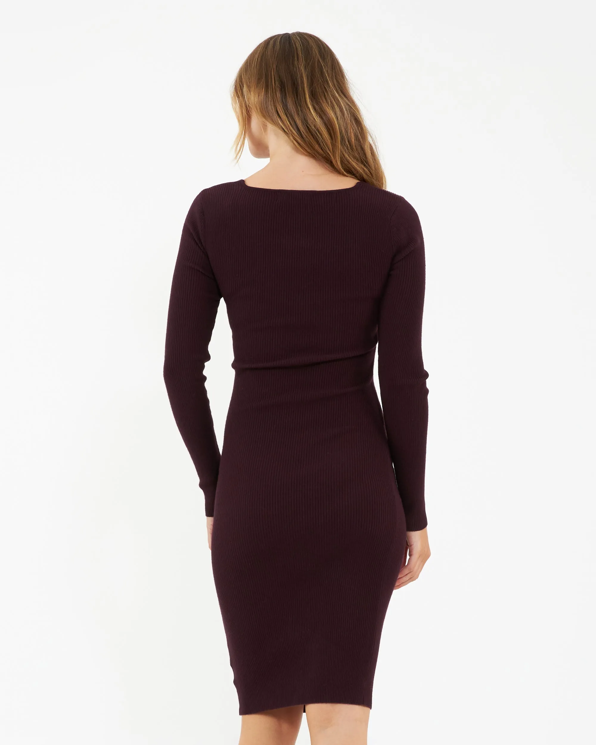 Lace trim baby bonding Sadie Rib Knit Nursing Dress Maroon