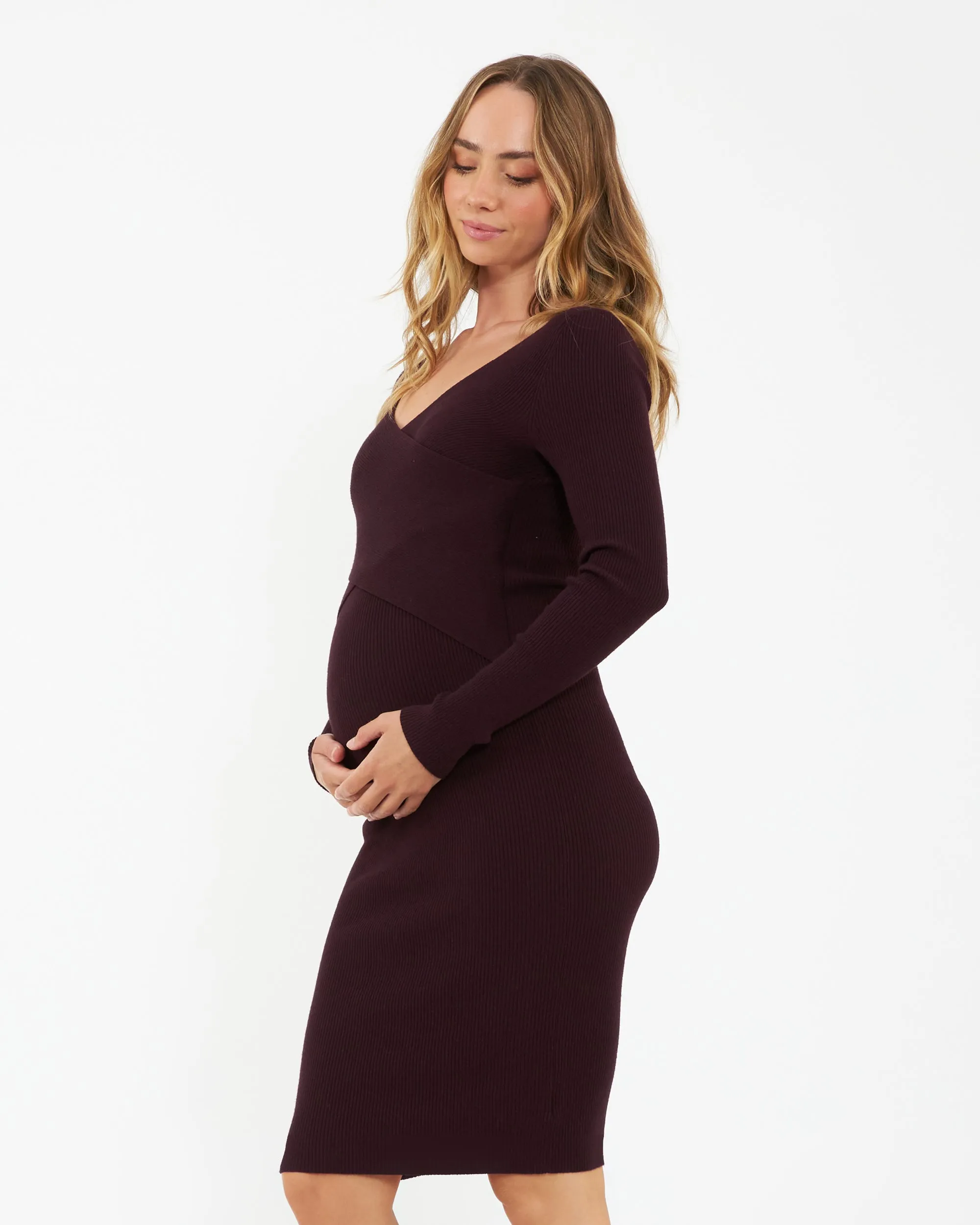 mommy essentials Sadie Rib Knit Nursing Dress Maroon