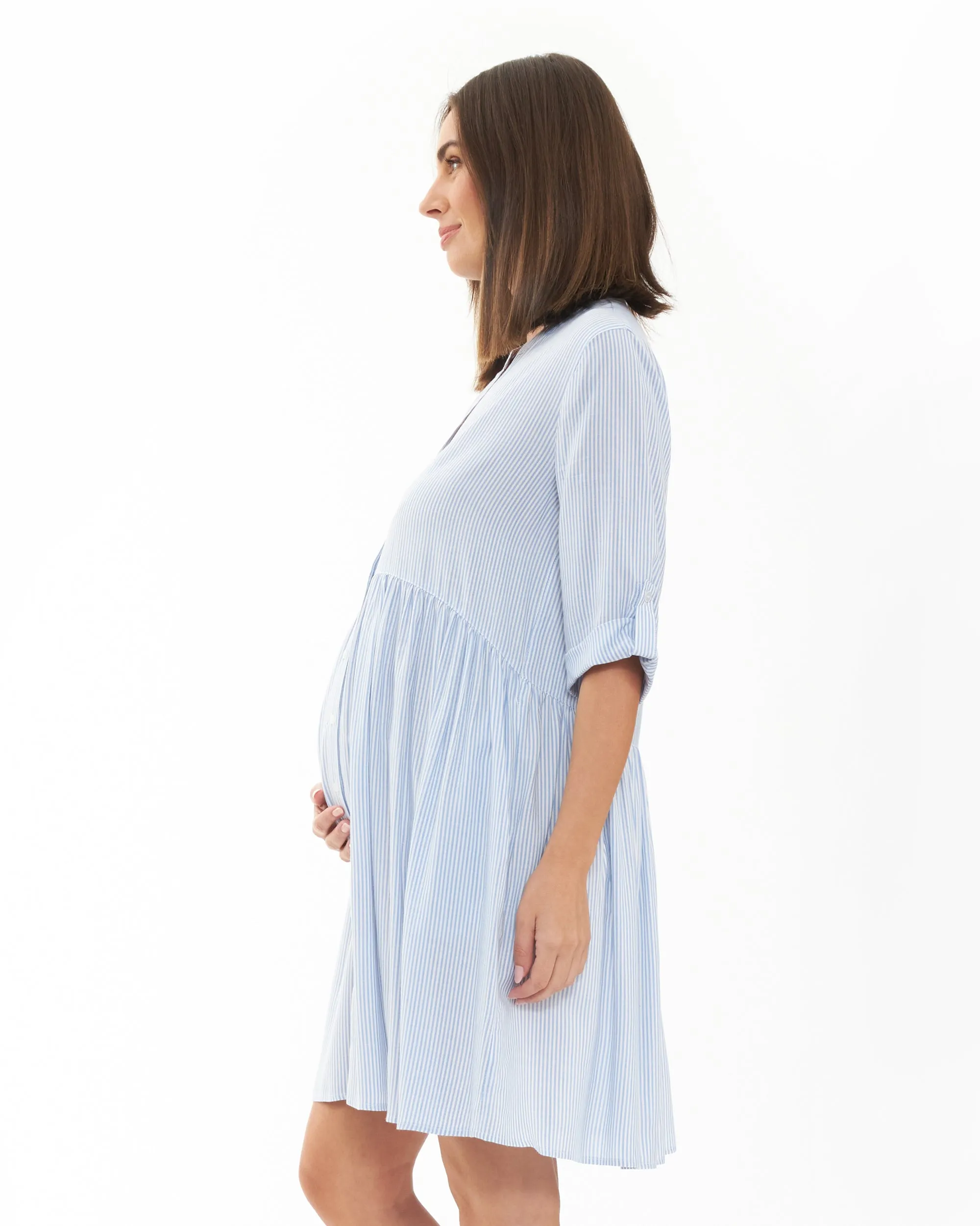 Sam Stripe Dress  Sky Blue / White autumn maternity Skin-friendly