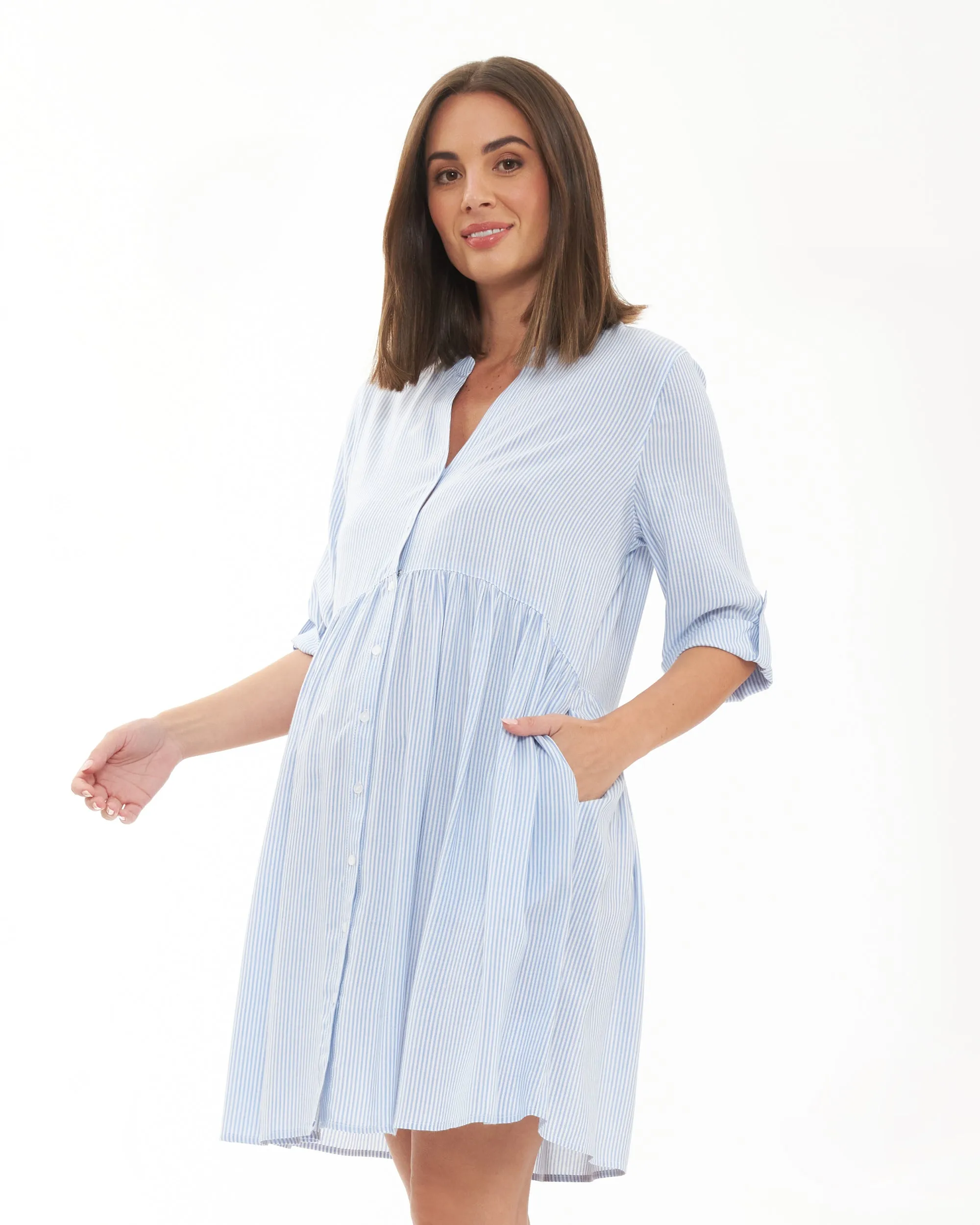 Inner lining prenatal yoga Sam Stripe Dress  Sky Blue / White