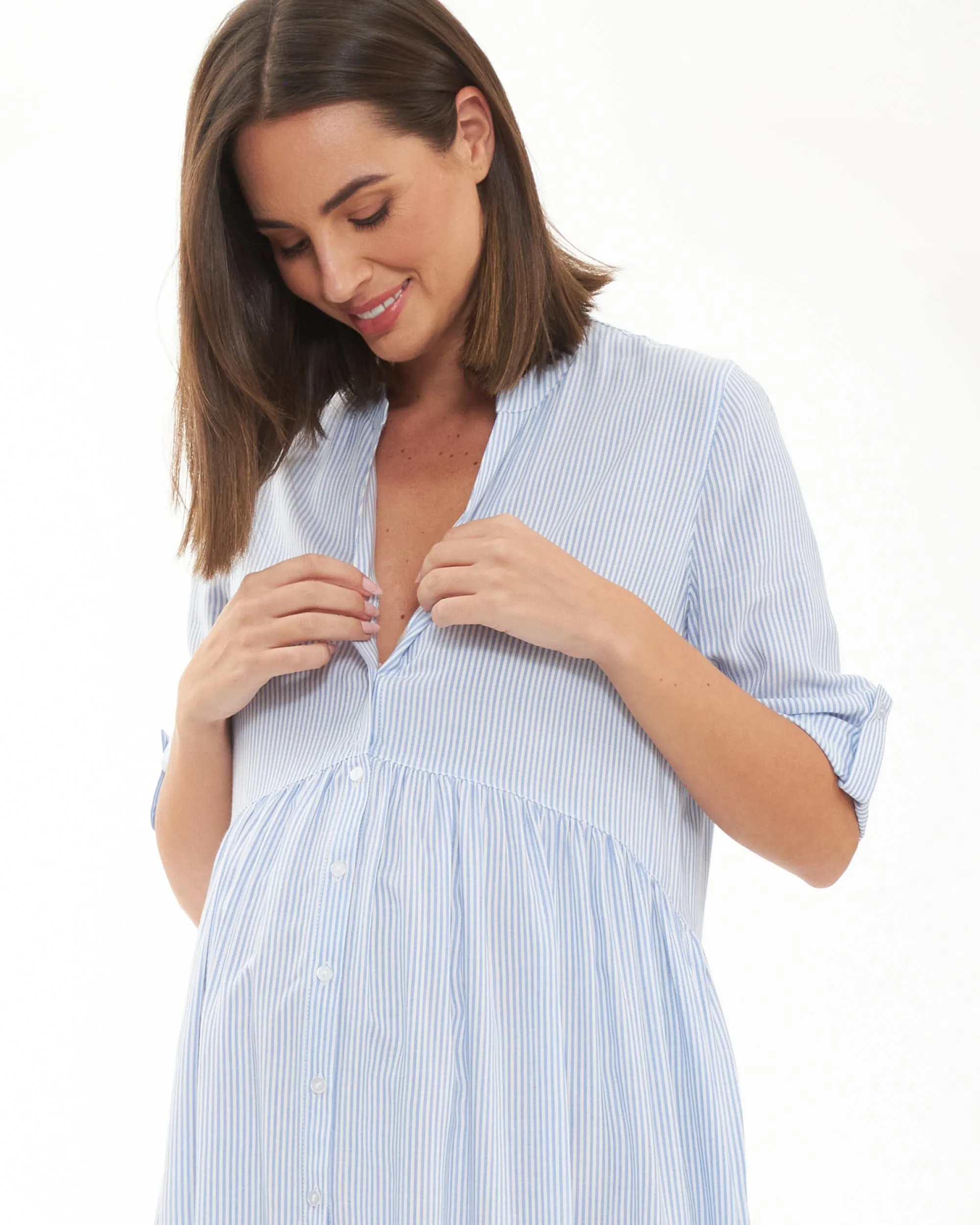 Sam Stripe Dress  Sky Blue / White Ruffle Detail Versatile Style