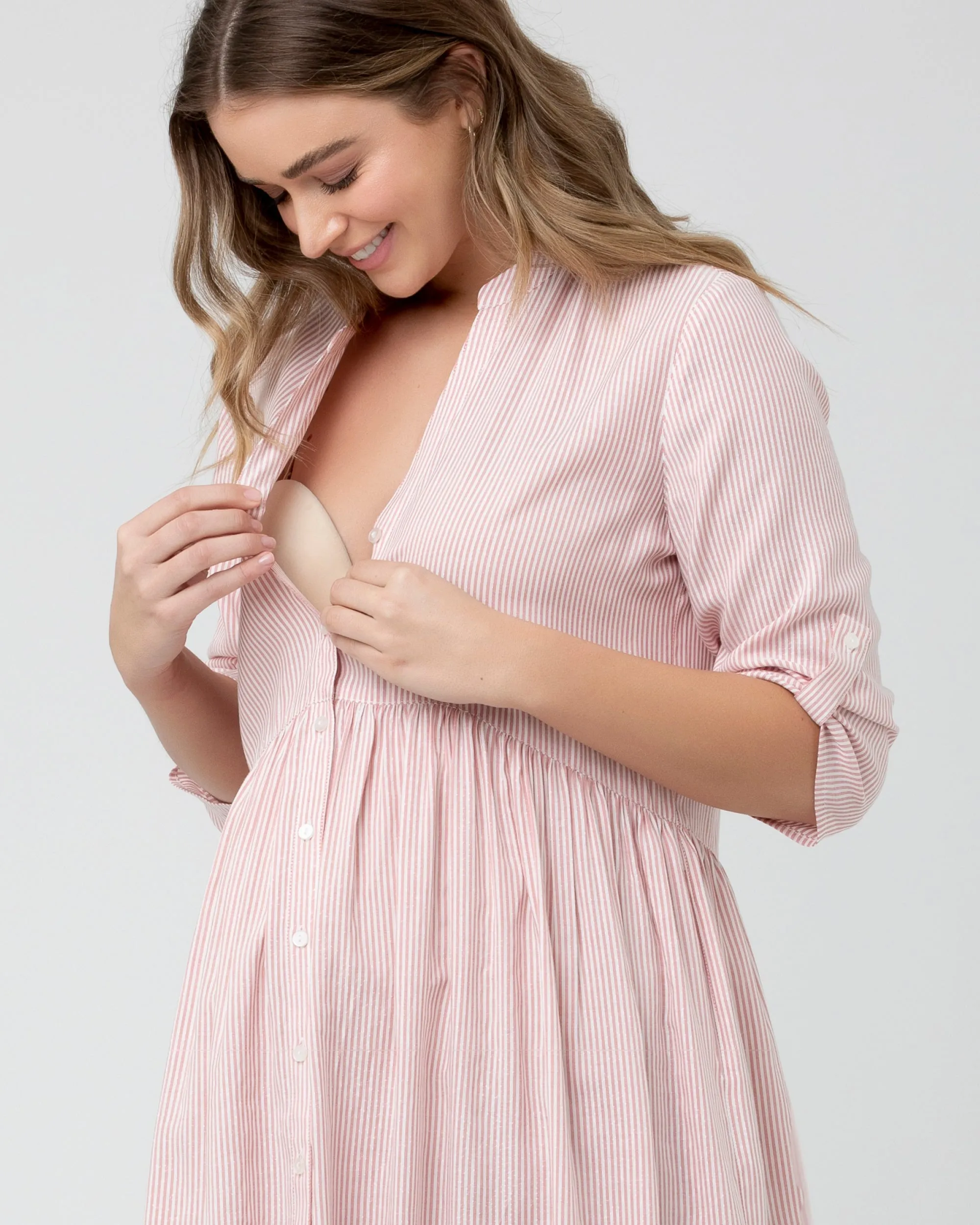 Easy Dressing sleep mask included Sam Stripe Dress  Terracotta / White