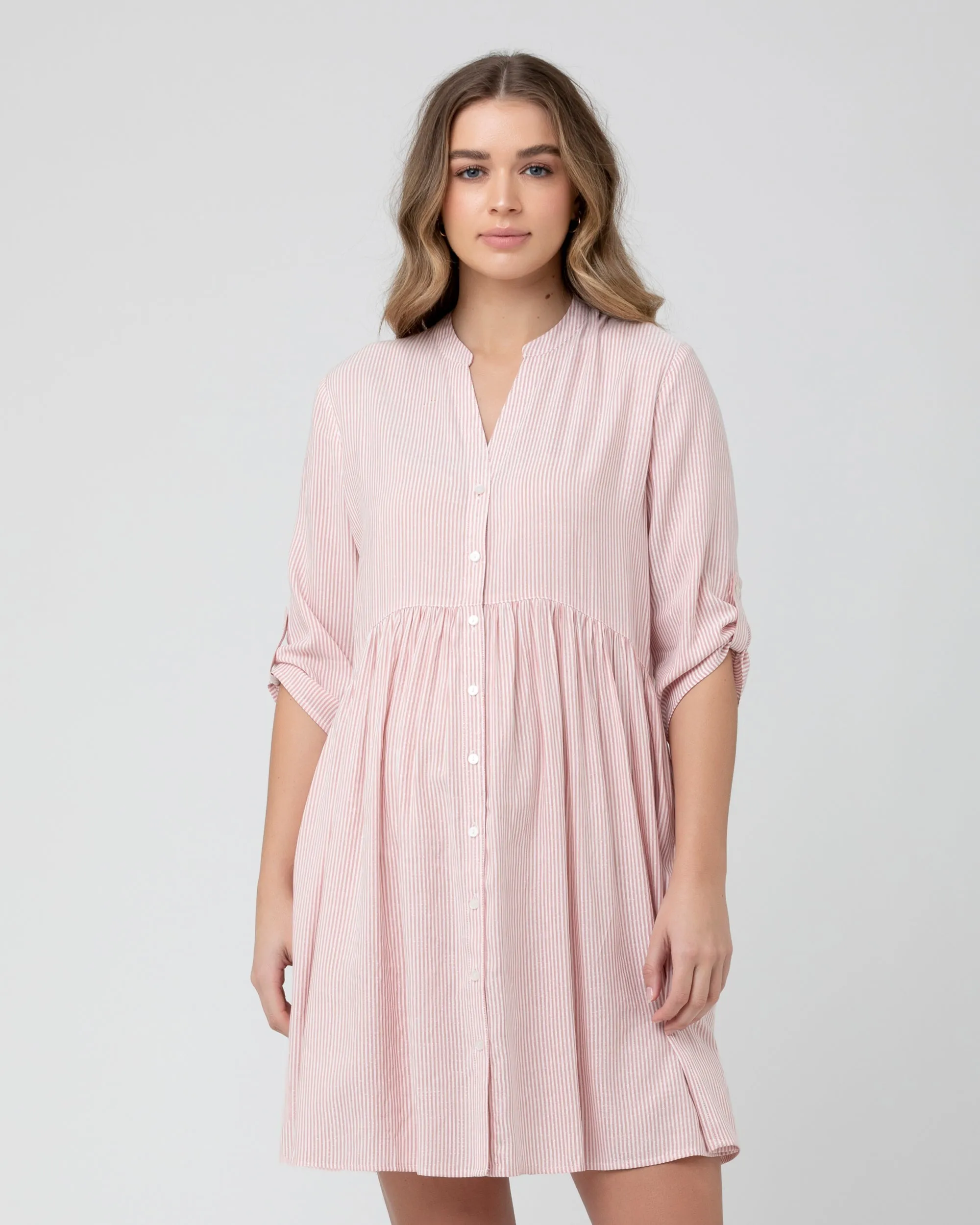 two piece set elegant design Sam Stripe Dress  Terracotta / White