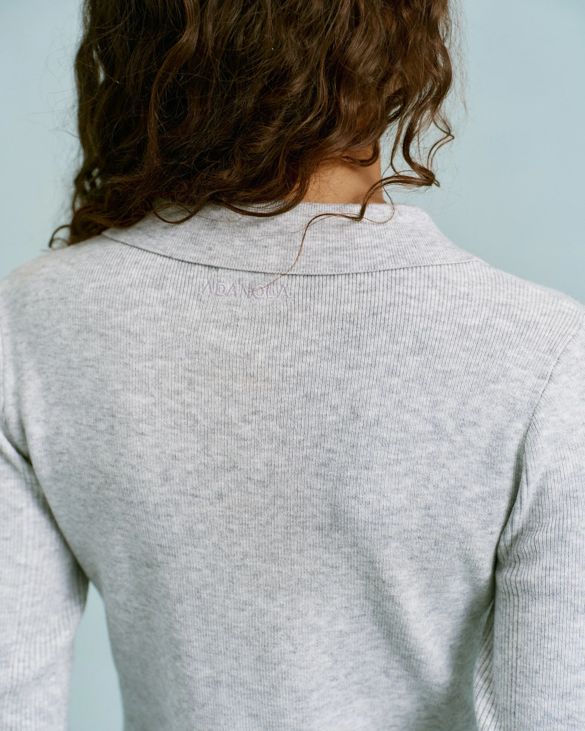 Natural Feel UPF Protection Knit Long Sleeve Button Up Top - Light Grey Melange