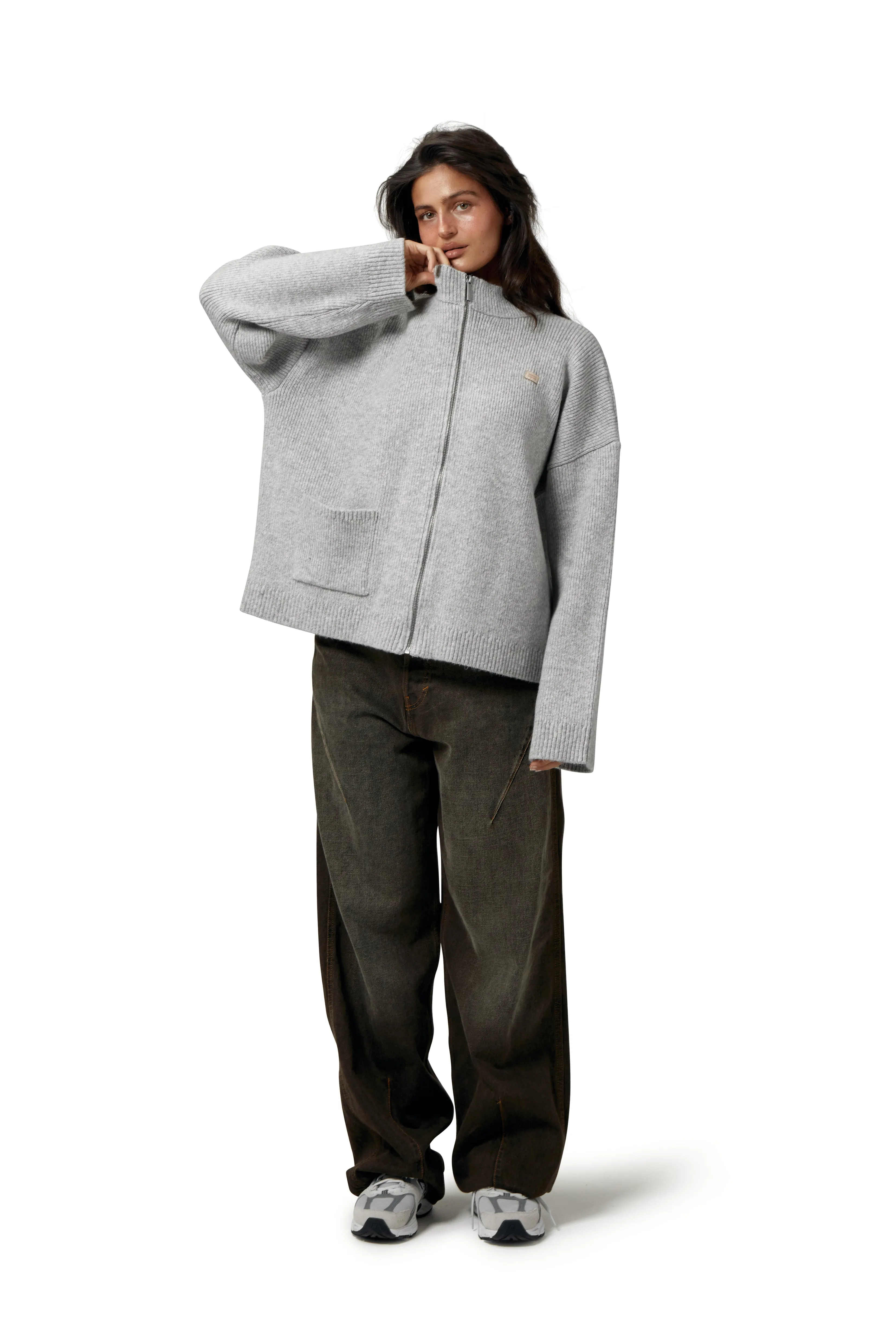 All Fit Look Originals Knit Zip Up in Light Grey