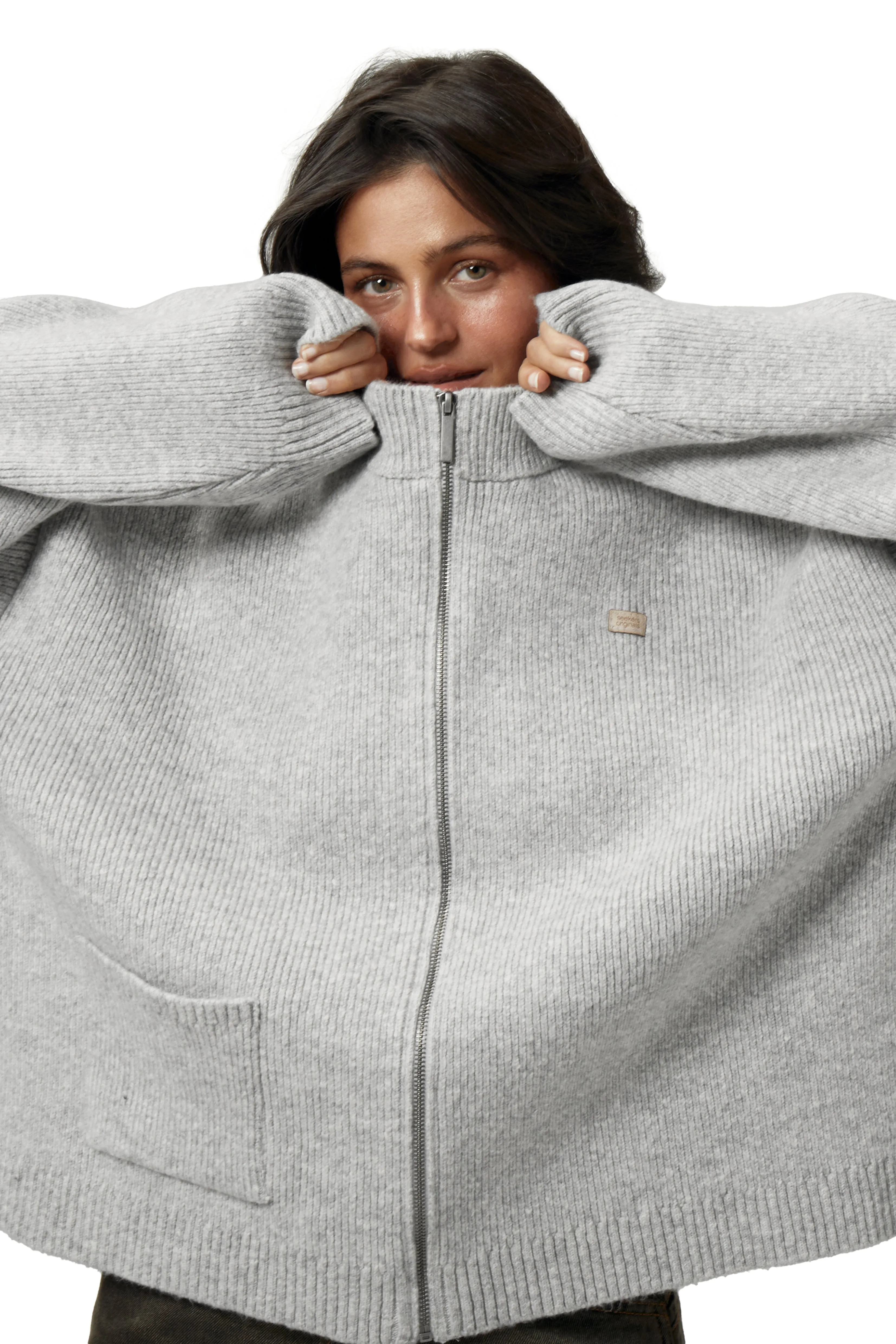 Originals Knit Zip Up in Light Grey Timeless Basic Outdoor Warmth