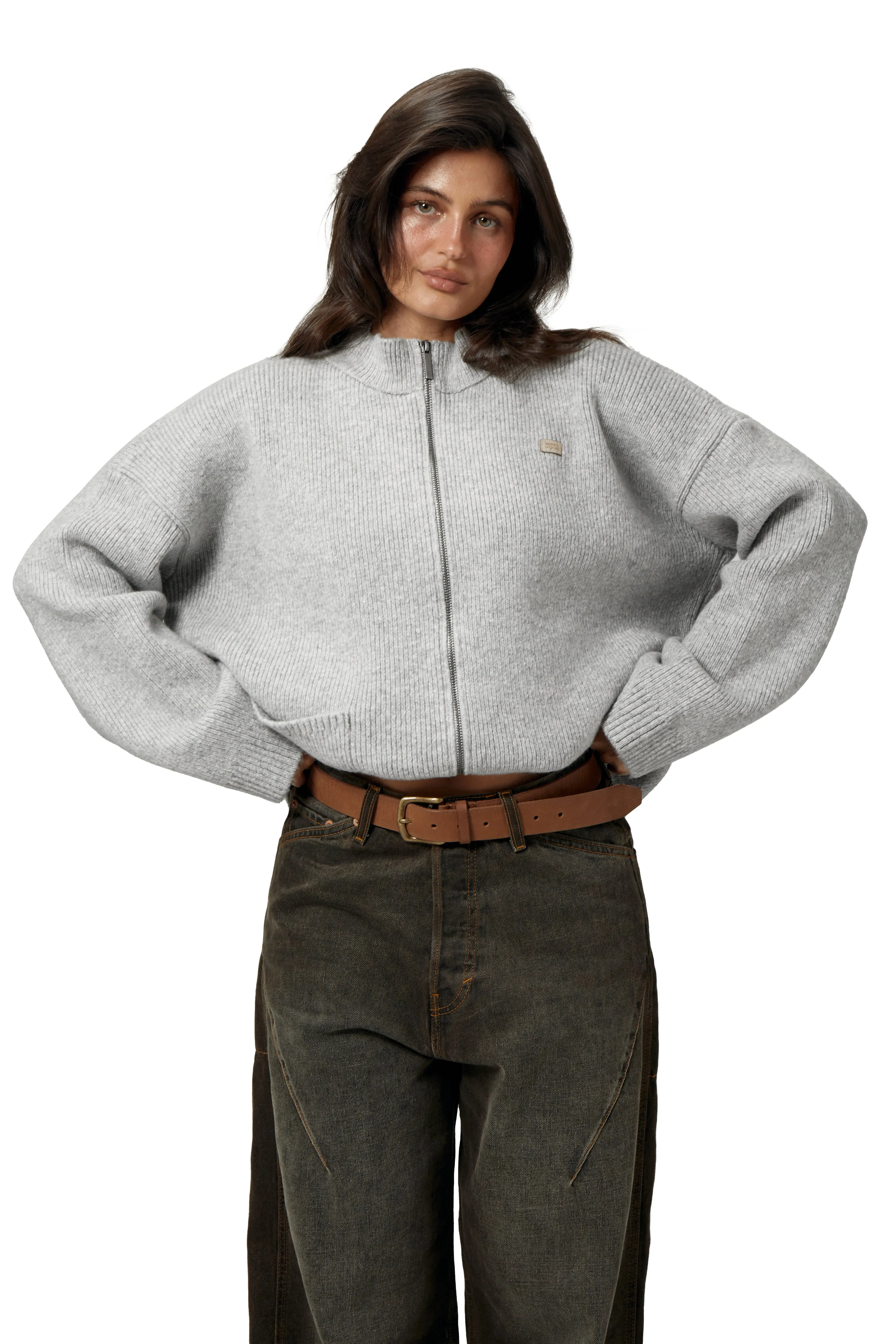 Originals Knit Zip Up in Light Grey Warm Outfit Lightweight Form