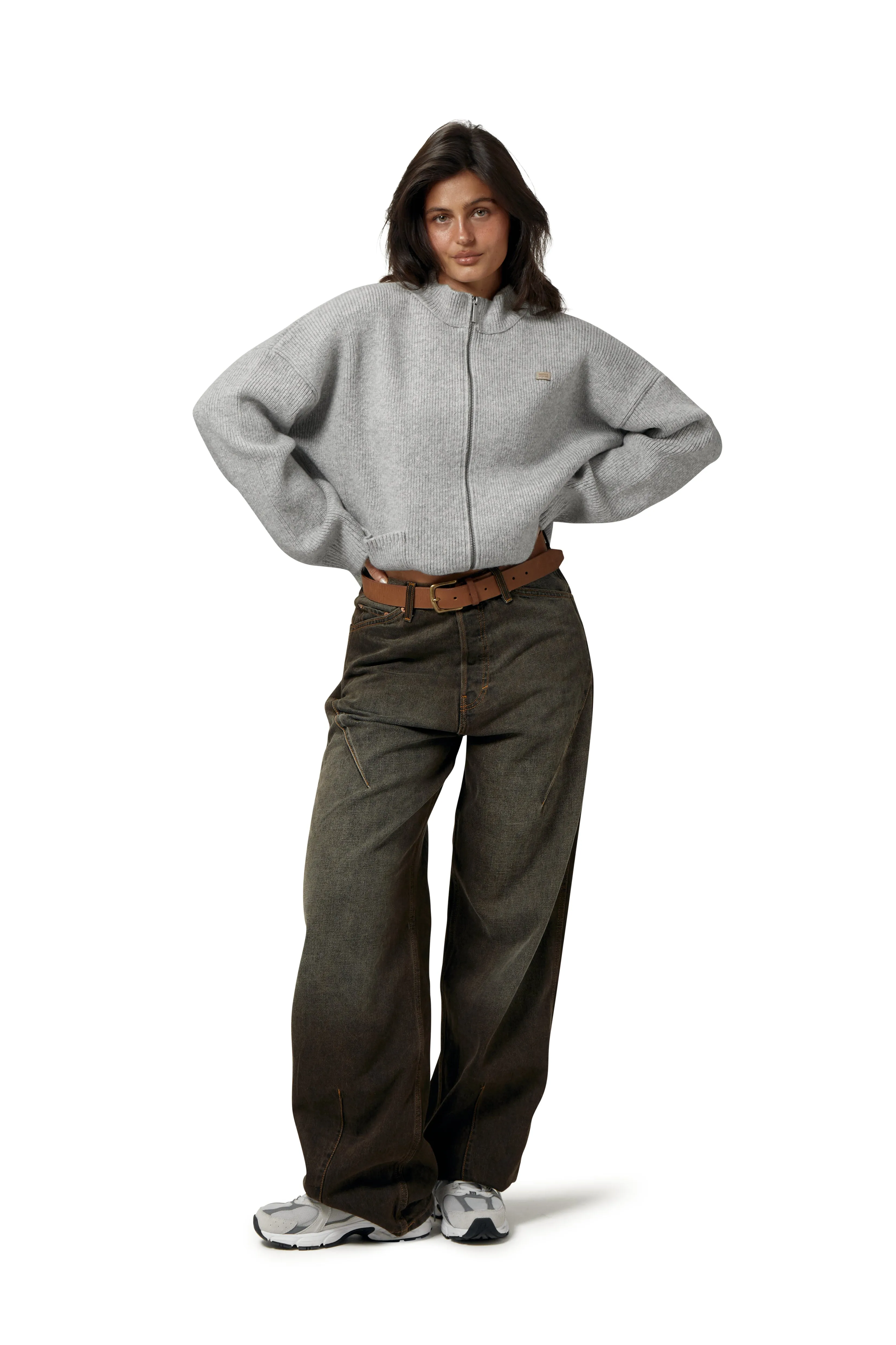 Originals Knit Zip Up in Light Grey FastDrying Textured Weave