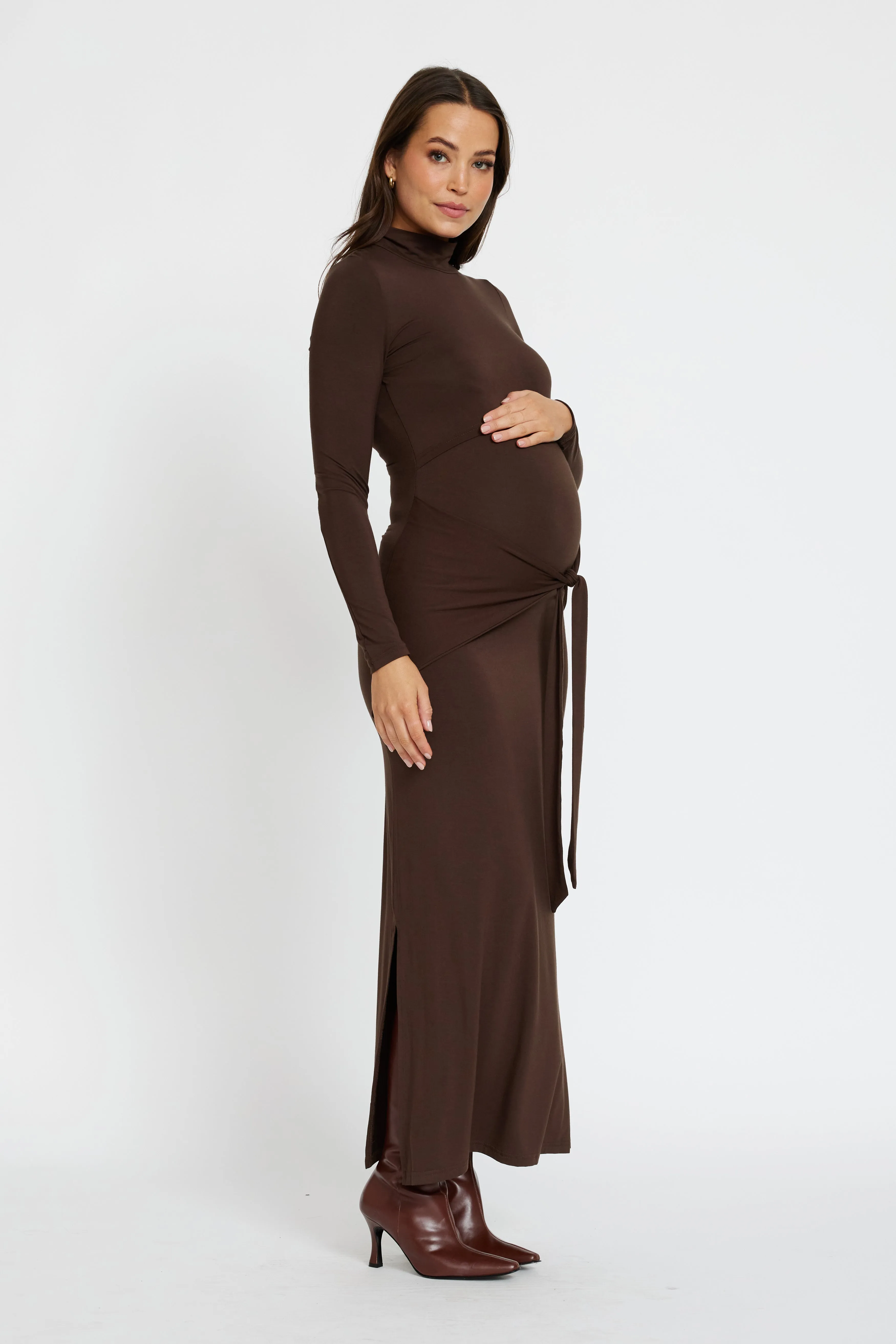 Serina Long Sleeve Tie-Front Midi Dress - Chocolate Pocket Design