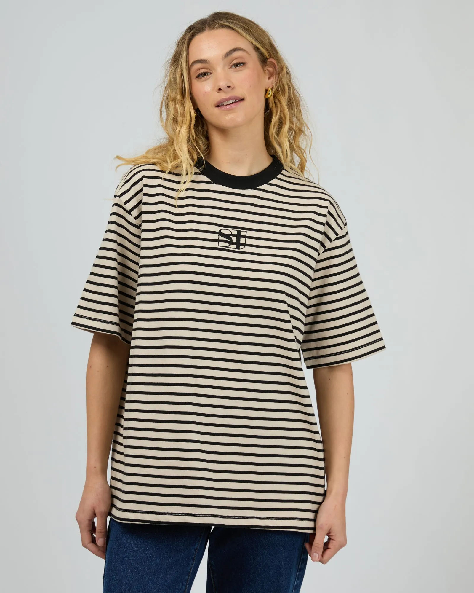 WrinkleResistant Texture Cozy Layer Silent Stripe S/S Tee Black