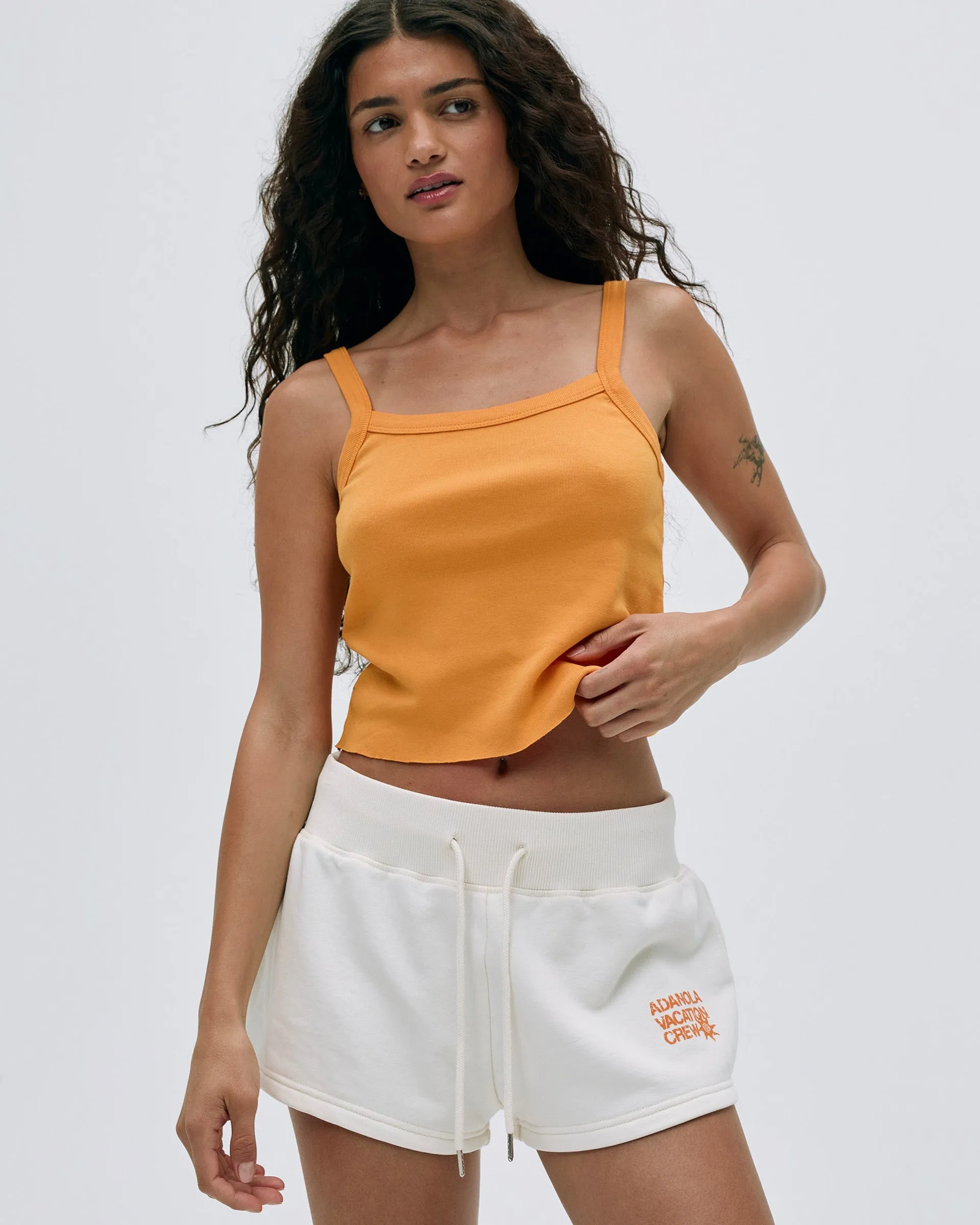 Anti Sag Technology Vacation Mini Sweat Shorts - Marshmallow White/Mango Orange