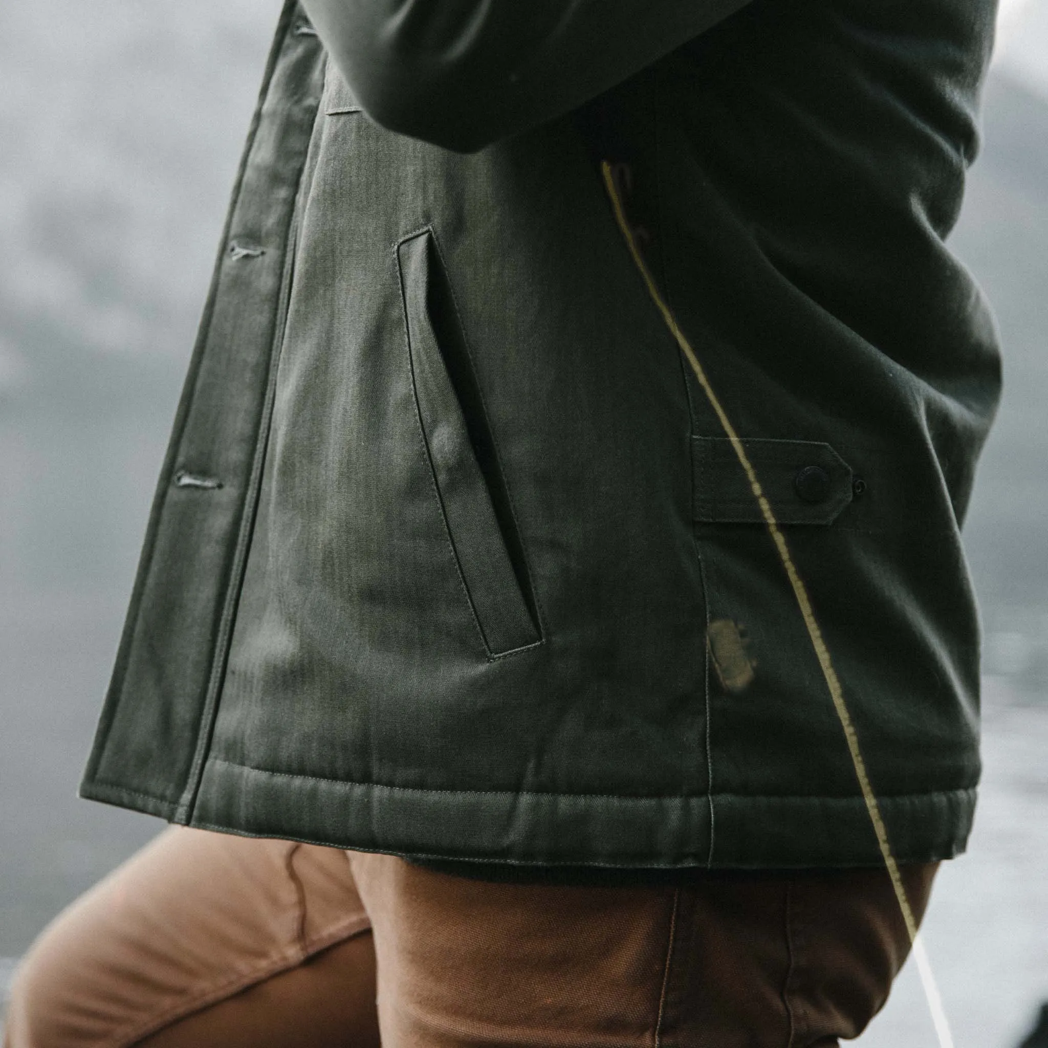 The Lined Watts Jacket in Olive Cold Climate Magnetic Closure Options