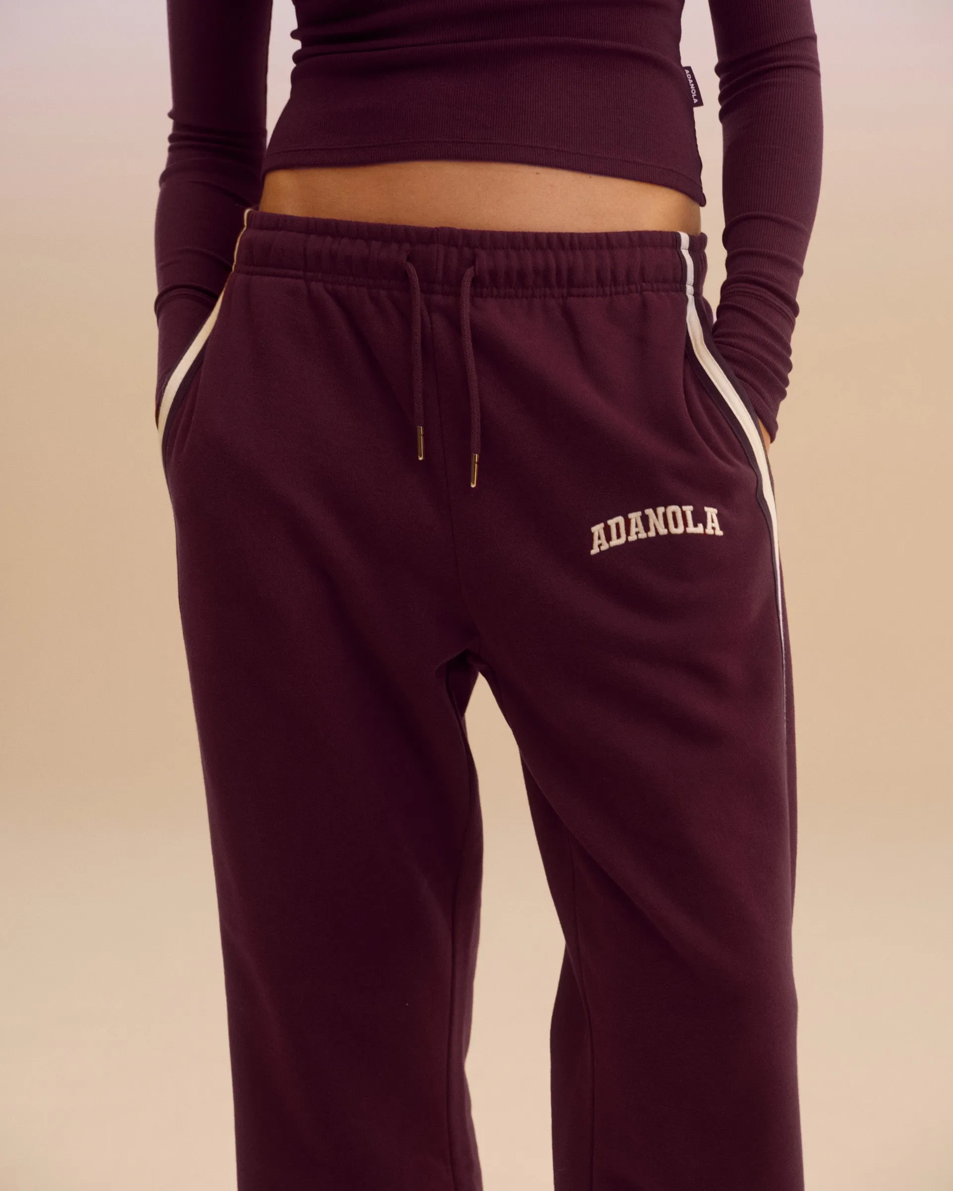 Relax Fit Design Work Ready Varsity Loose Fit Straight Leg Sweatpants - Dark Cherry/Marshmallow White