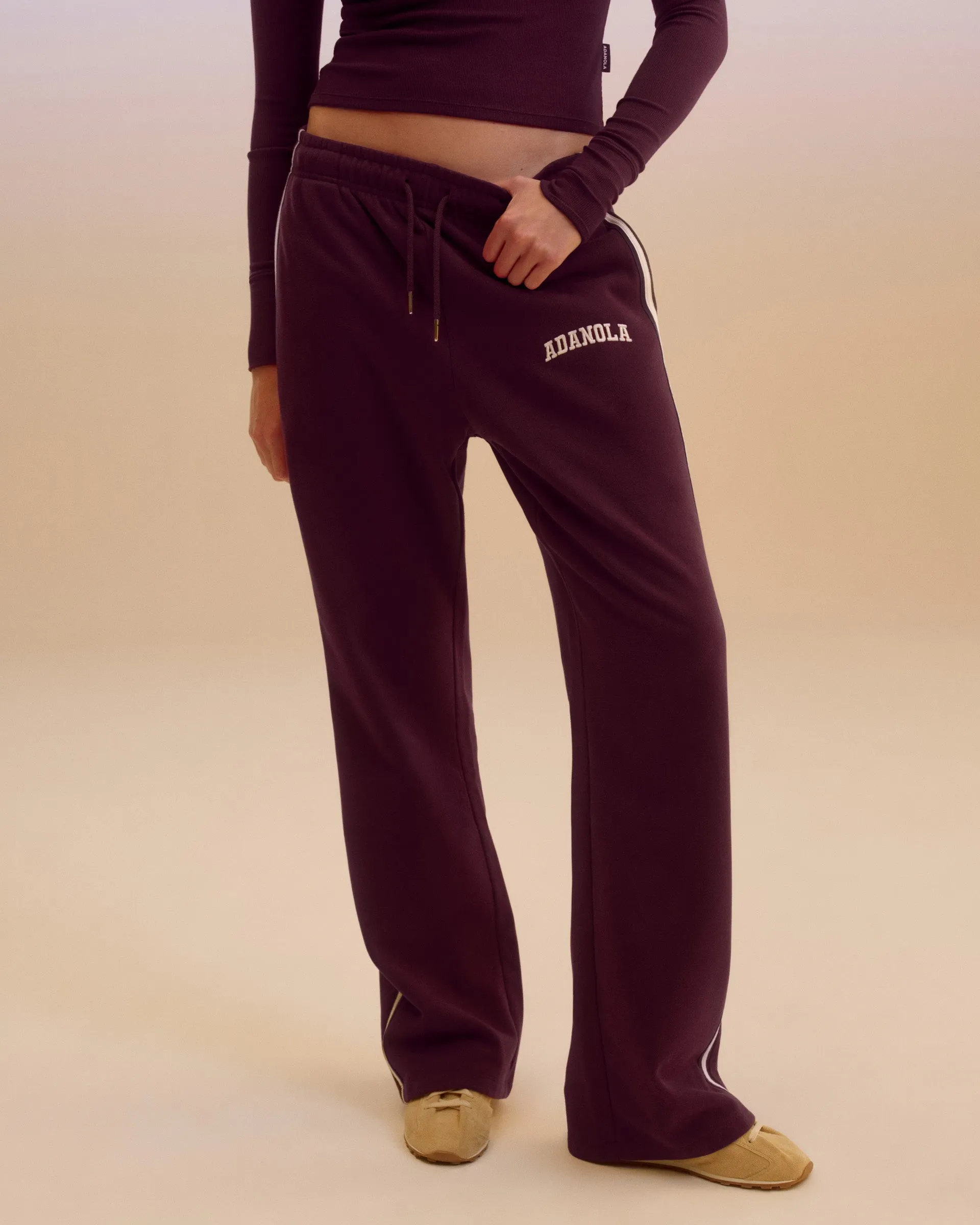 All Day Comfort Varsity Loose Fit Straight Leg Sweatpants - Dark Cherry/Marshmallow White