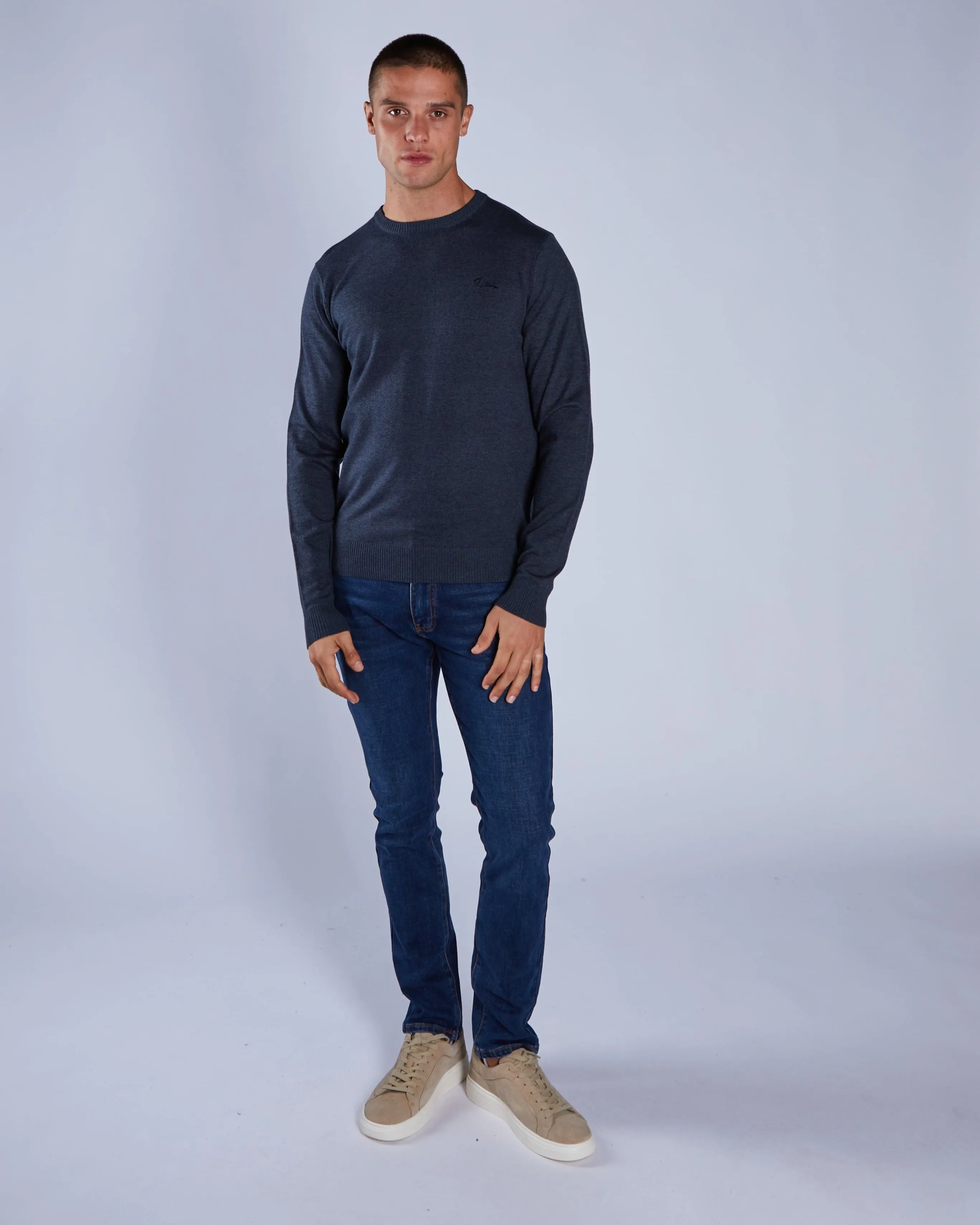 Dylan Round Neck Petrol Blue Marl Oversized Collar Style