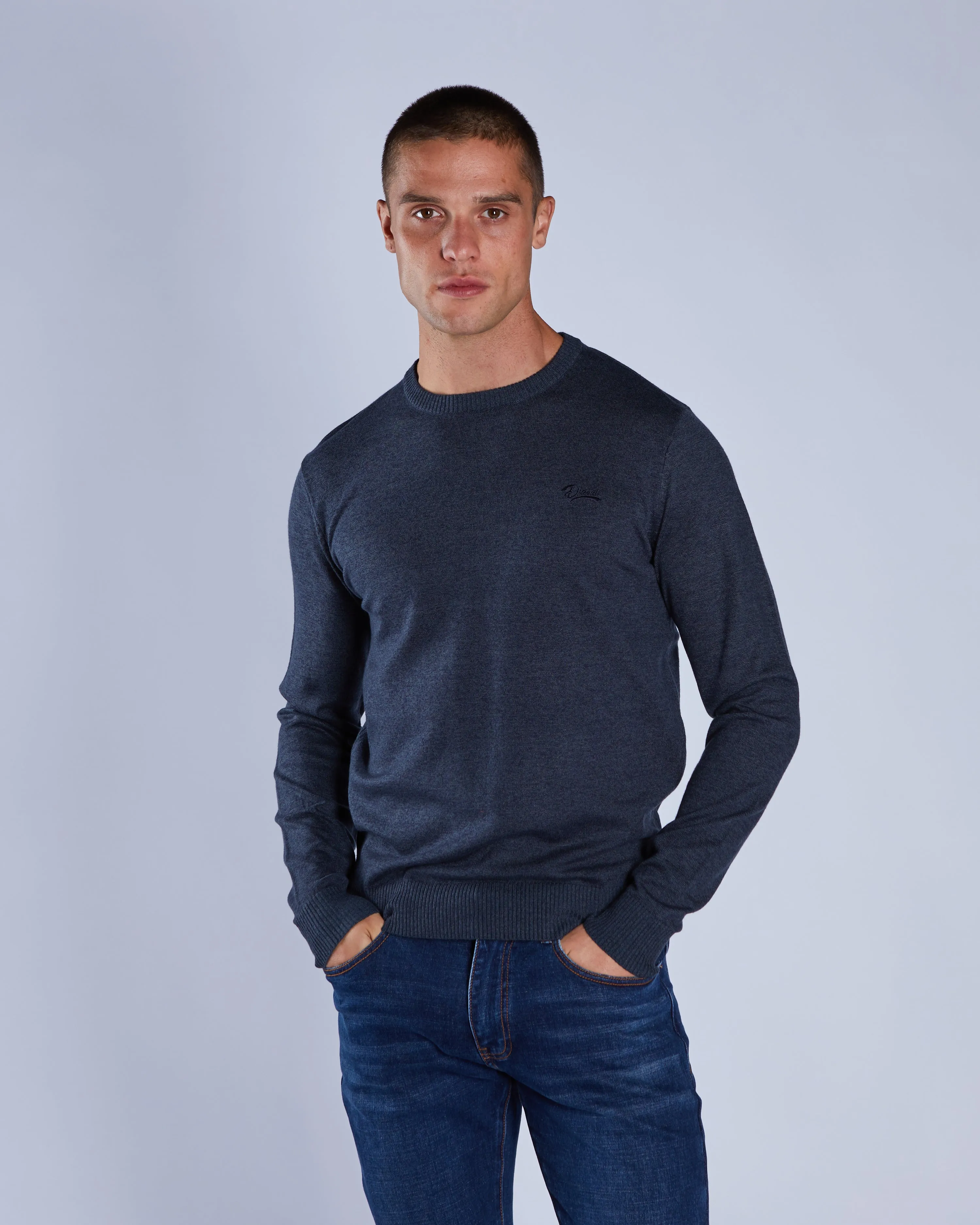 Dylan Round Neck Petrol Blue Marl QuickDry Weave Natural Texture