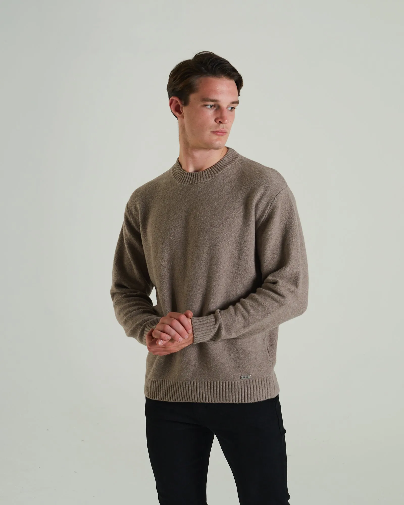 Compact Knit Technique WrinkleResistant Yarn Nevis Sweater Stone Biscuit