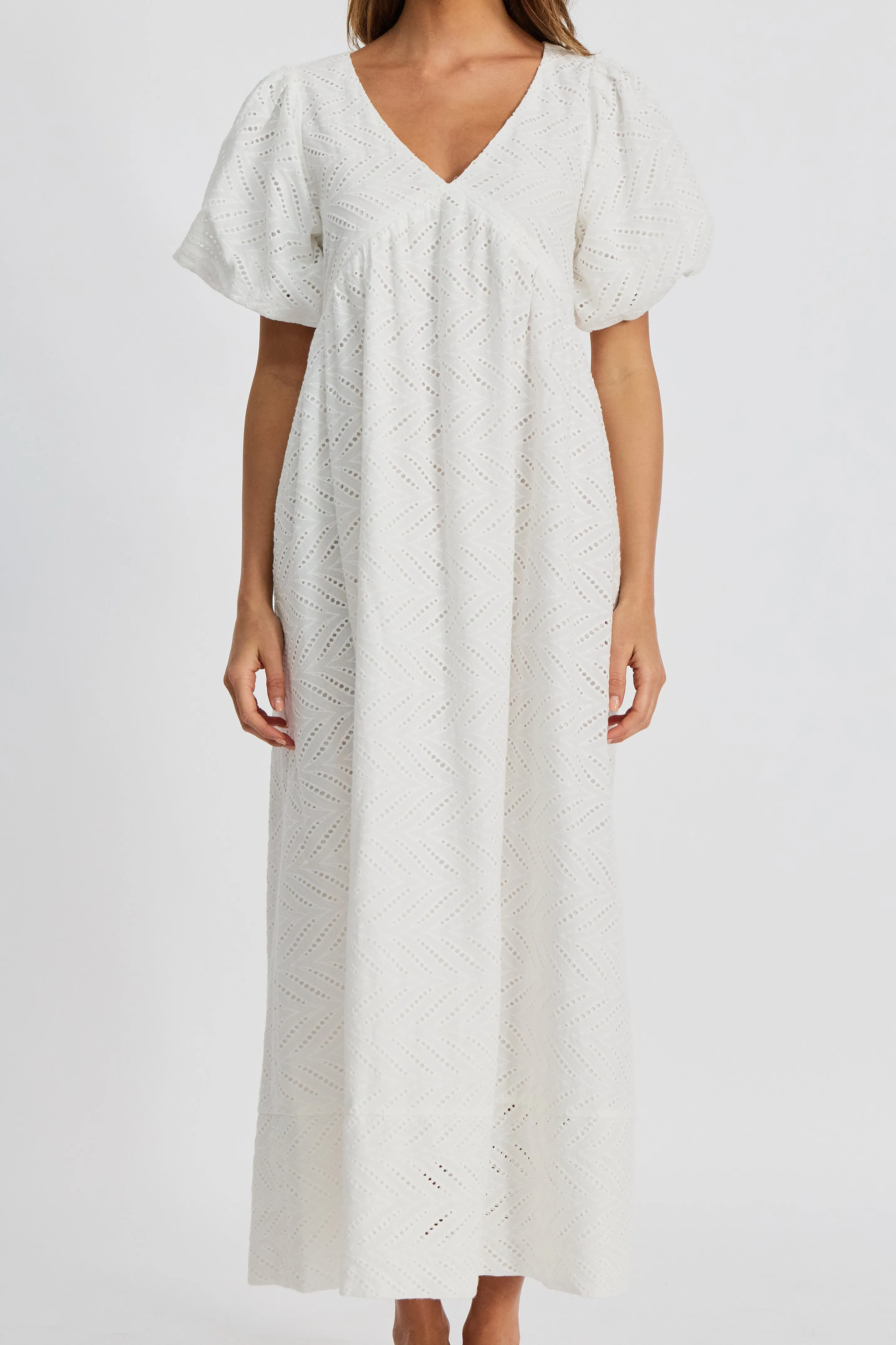 Sofia Broderie Anglaise Babydoll Dress - White Hassle free