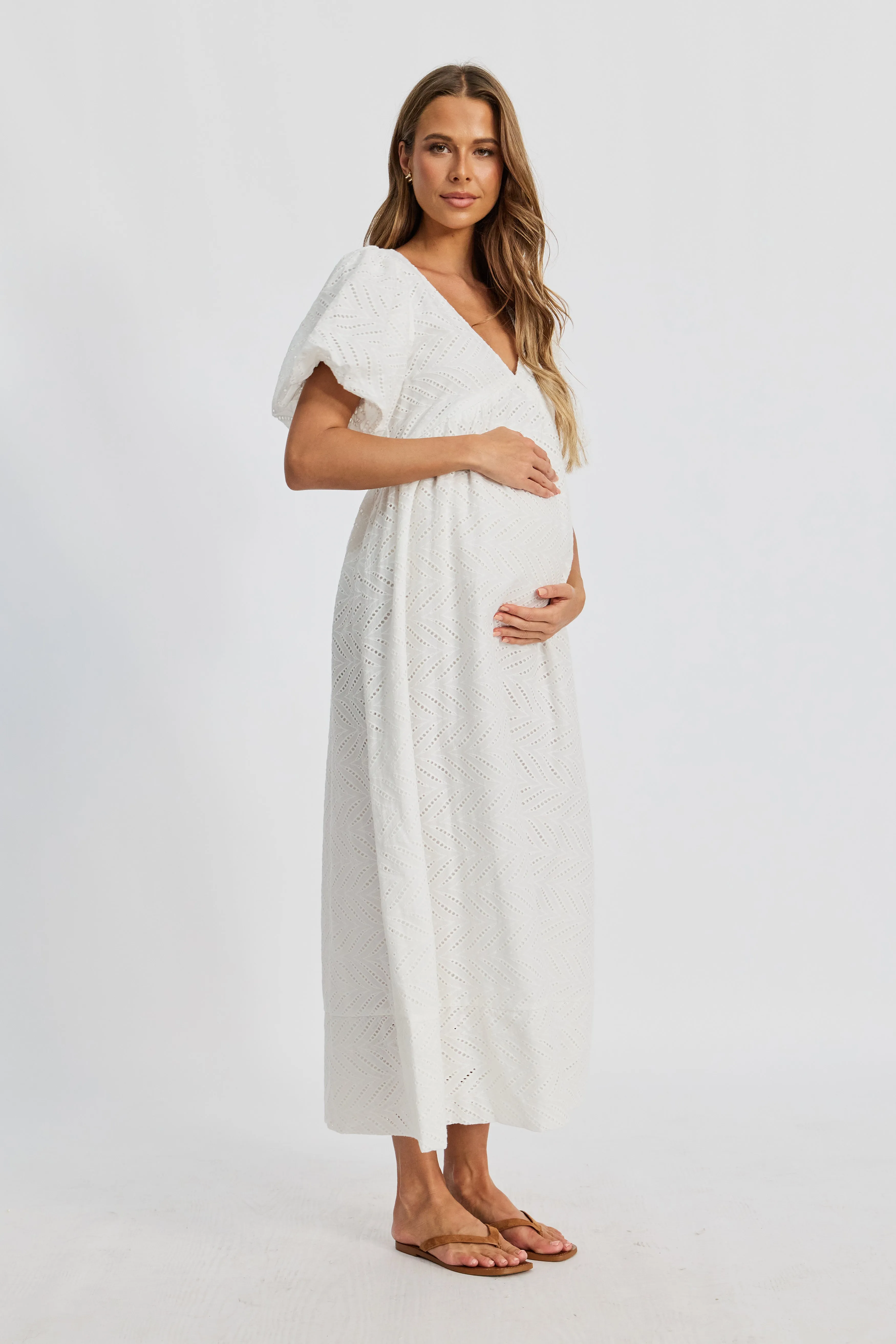 Sofia Broderie Anglaise Babydoll Dress - White Kangaroo Pocket slim fit