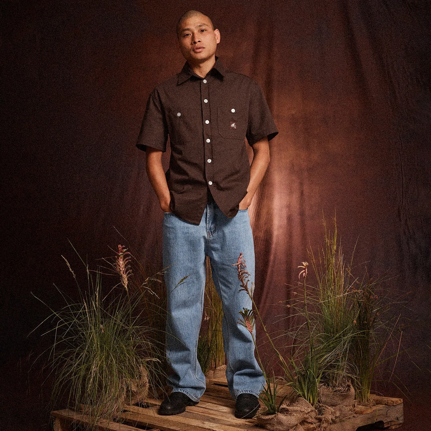 Pocket Detail Pass~Port Australian Manufactured Short Sleeve Shirt - Dark Chocolate