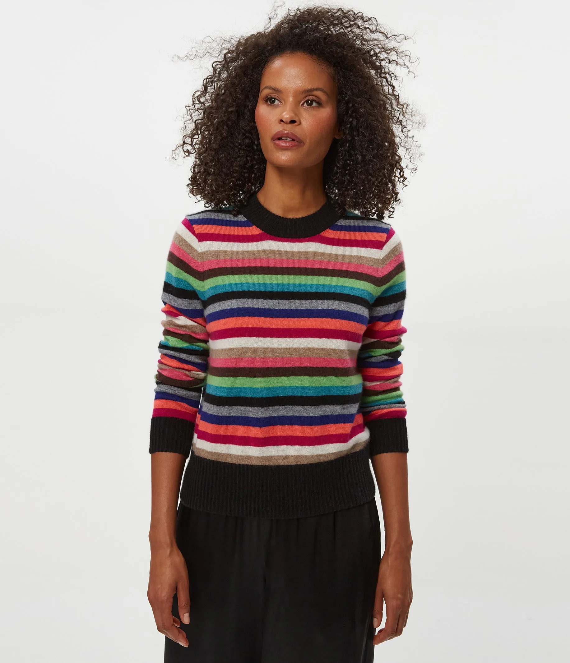 Shrink Resistant Treatment City Trend Sophie Striped Crewneck Cashmere Sweater